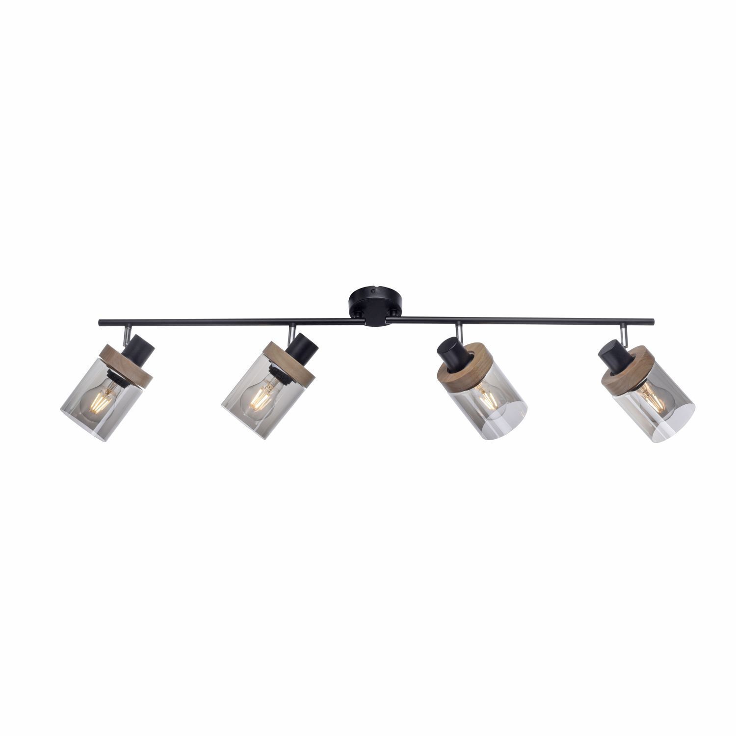Projecteur mobile de plafond verre fumé bois E27 4-flamme