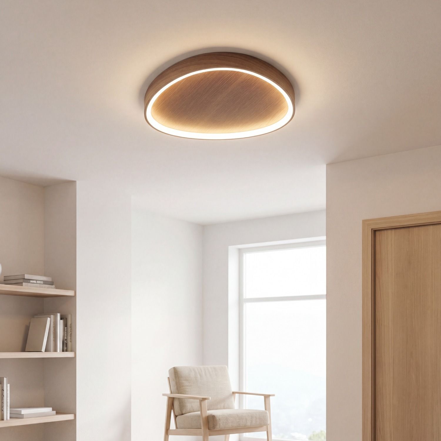 Applique LED Nature Noir L:85 cm 60W Scandinave deckenleuchte, runde leuchte, holzoptik, zimmerbeleuchtung, modernes design