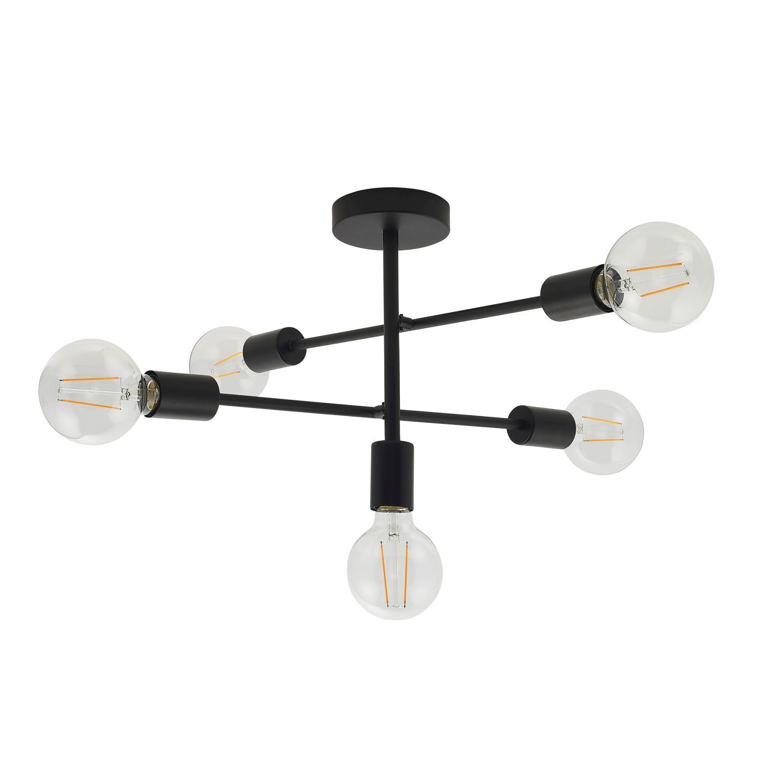 Lampe de plafonnier noir métal 53 cm de large rétro pour 5x E27