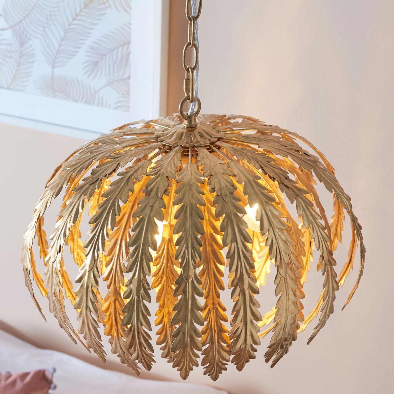 Lampe à suspendre métal Ø 45 cm rond feuille d'or 3x E14 Moderne Floral
