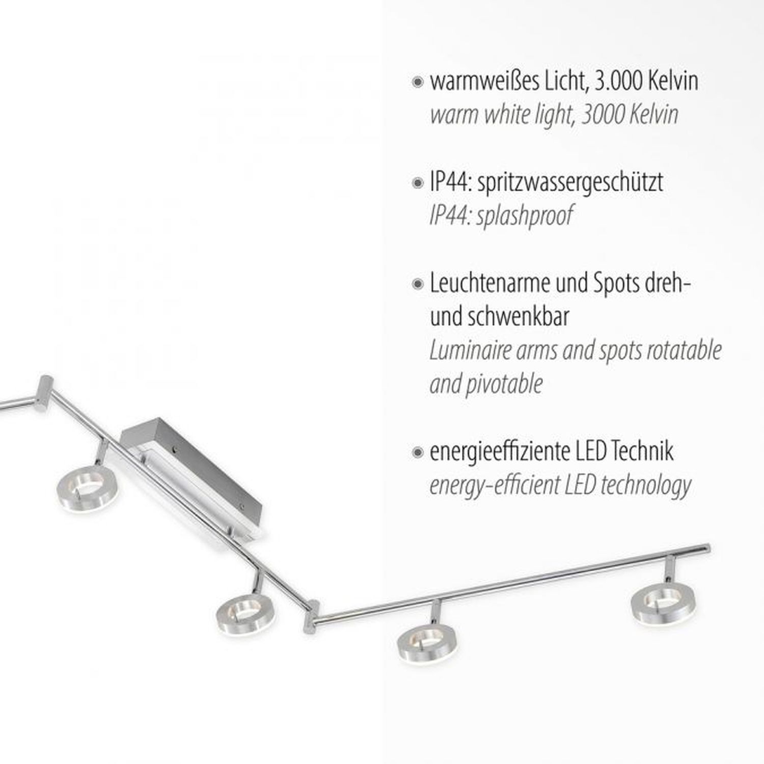 Beweglicher LED Deckenstrahler in Aluminium IP44 188 cm Beweglicher LED Deckenstrahler in Aluminium IP44 188 cm