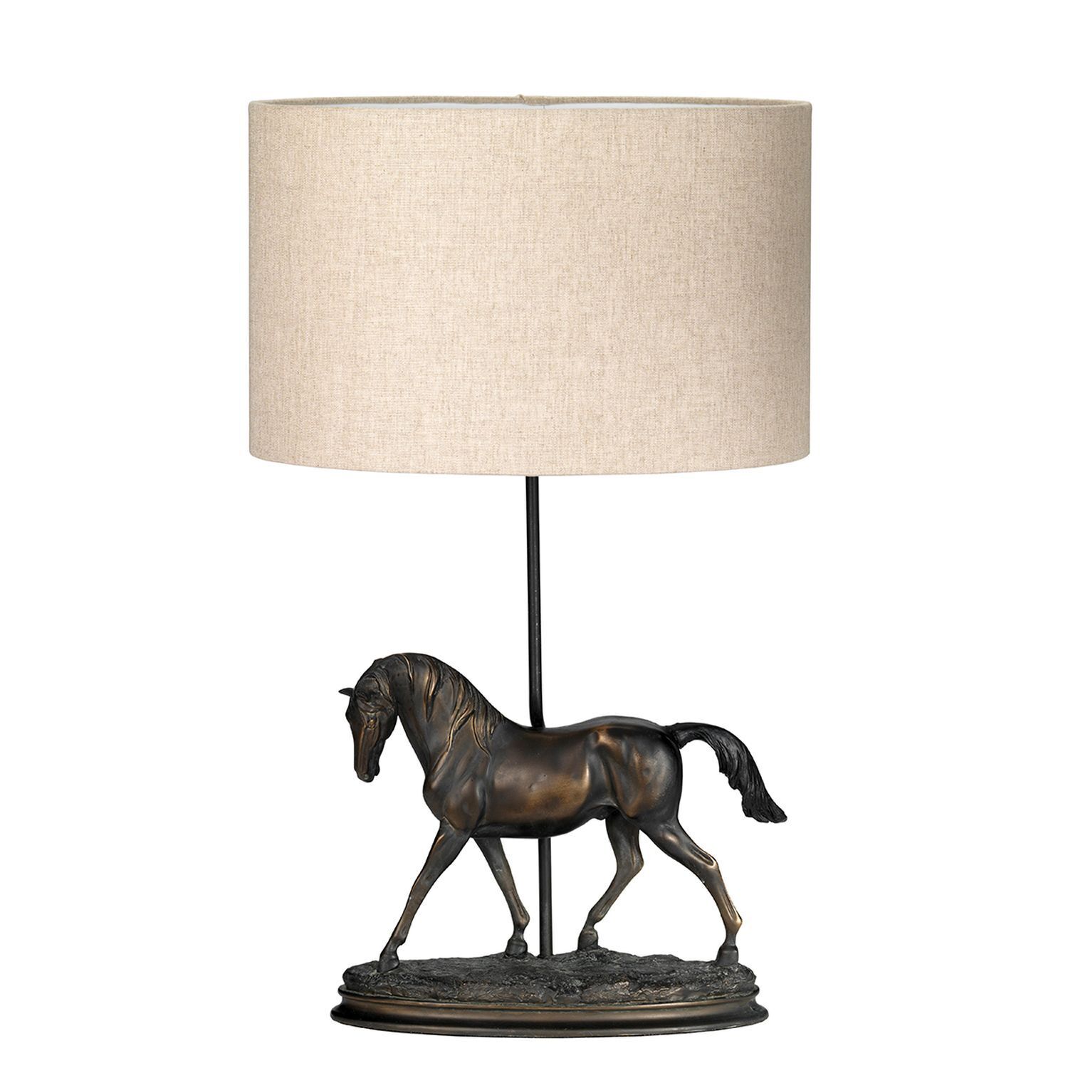 Lampe de table avec abat-jour Jute Résine en bronze antique cheval