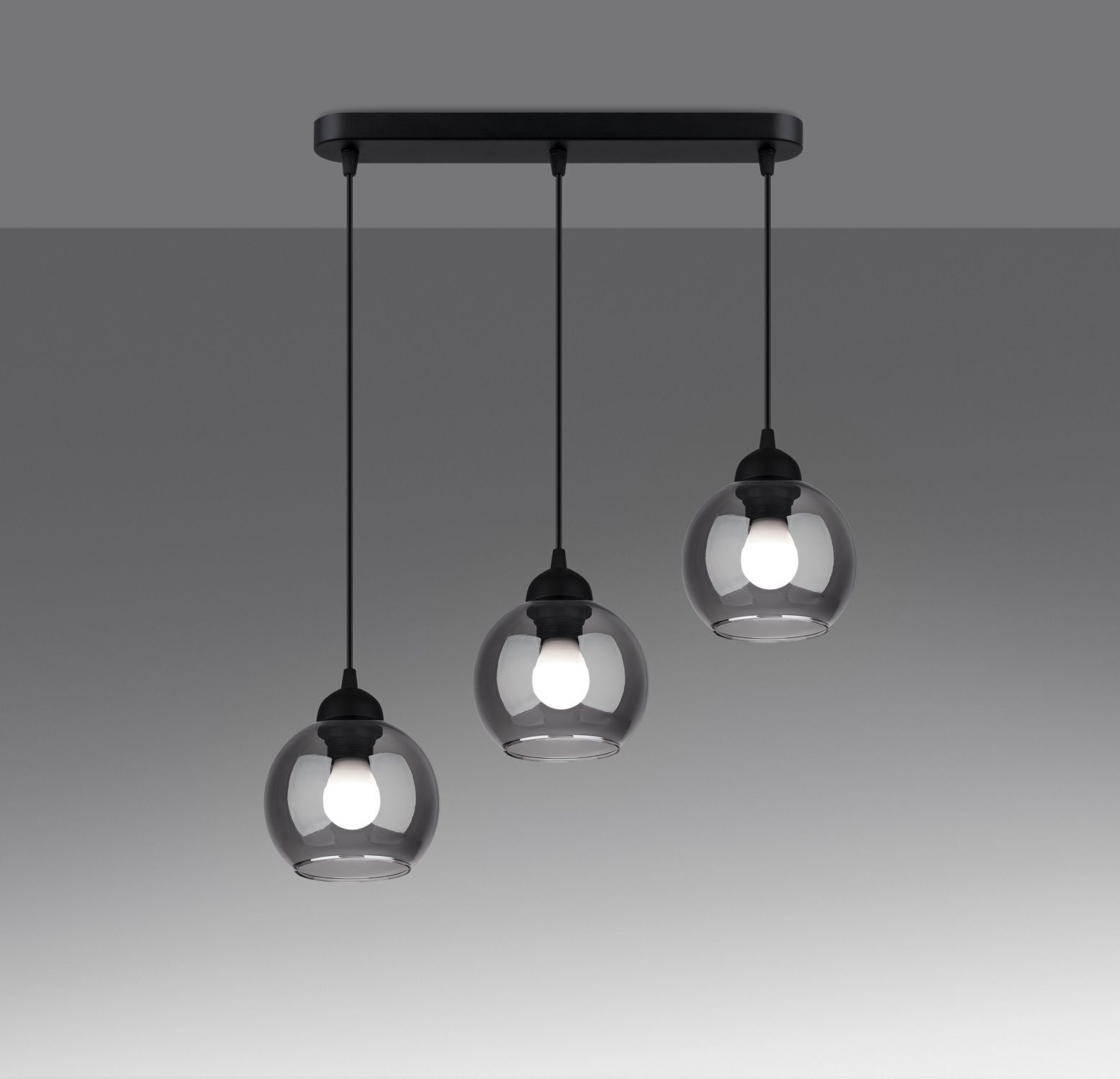 Lampe à suspendre Table de salle à manger Moderne Noir 3 flammes Verre fumé