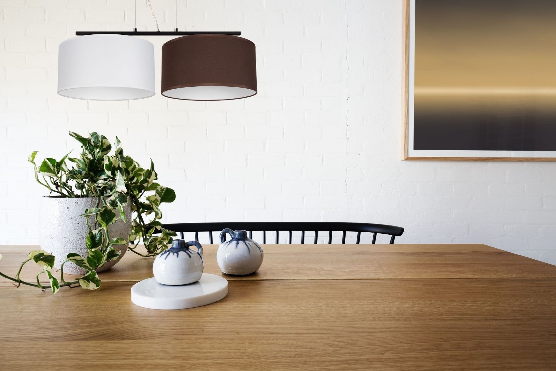 Stoff Pendelleuchte blendarm Weiß Braun E27 70 cm lang decke, tisch, pflanze, vasen, lampe