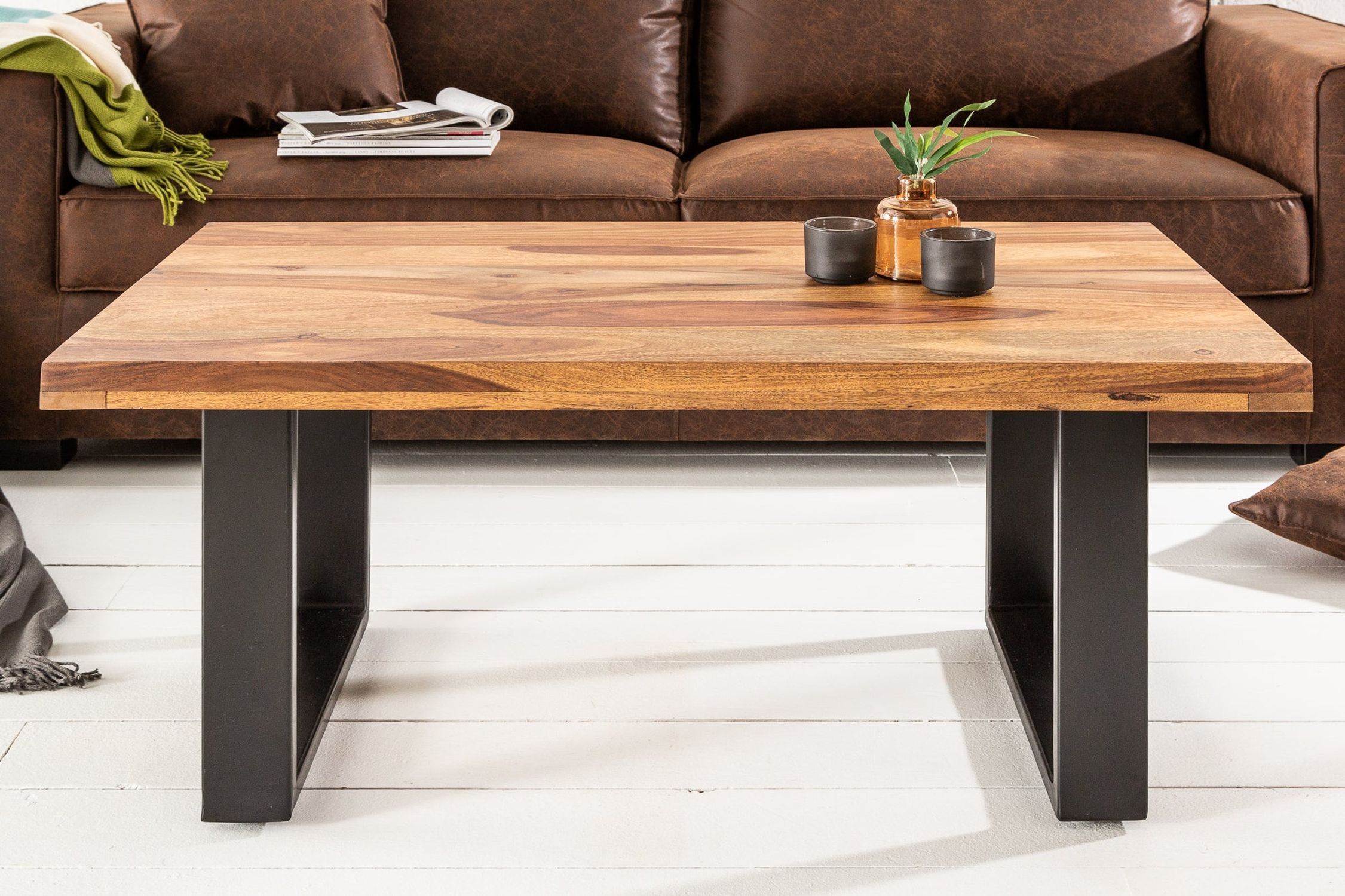 Table basse en bois de sheesham et métal 100 x 60 cm Moebel, Tabelle, Tischplatte, Kaffeetisch, Holz