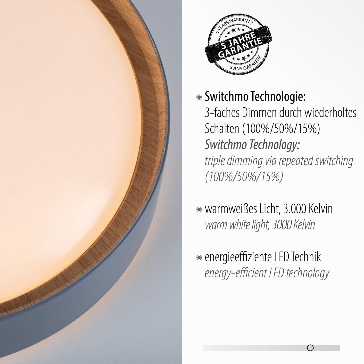 Plafonnier LED Gris Naturel Ø40 cm 3400 lm dimmable