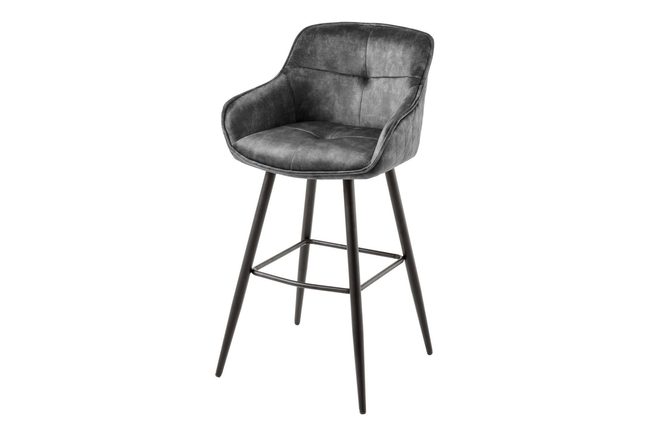 Chaise de comptoir velours métal gris noir rétro avec dossier