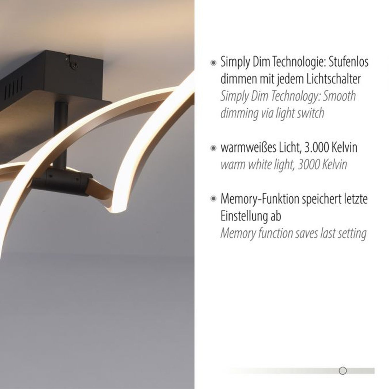 Lampe de plafonnier LED à intensité variable noir laiton 106 cm 3000 K