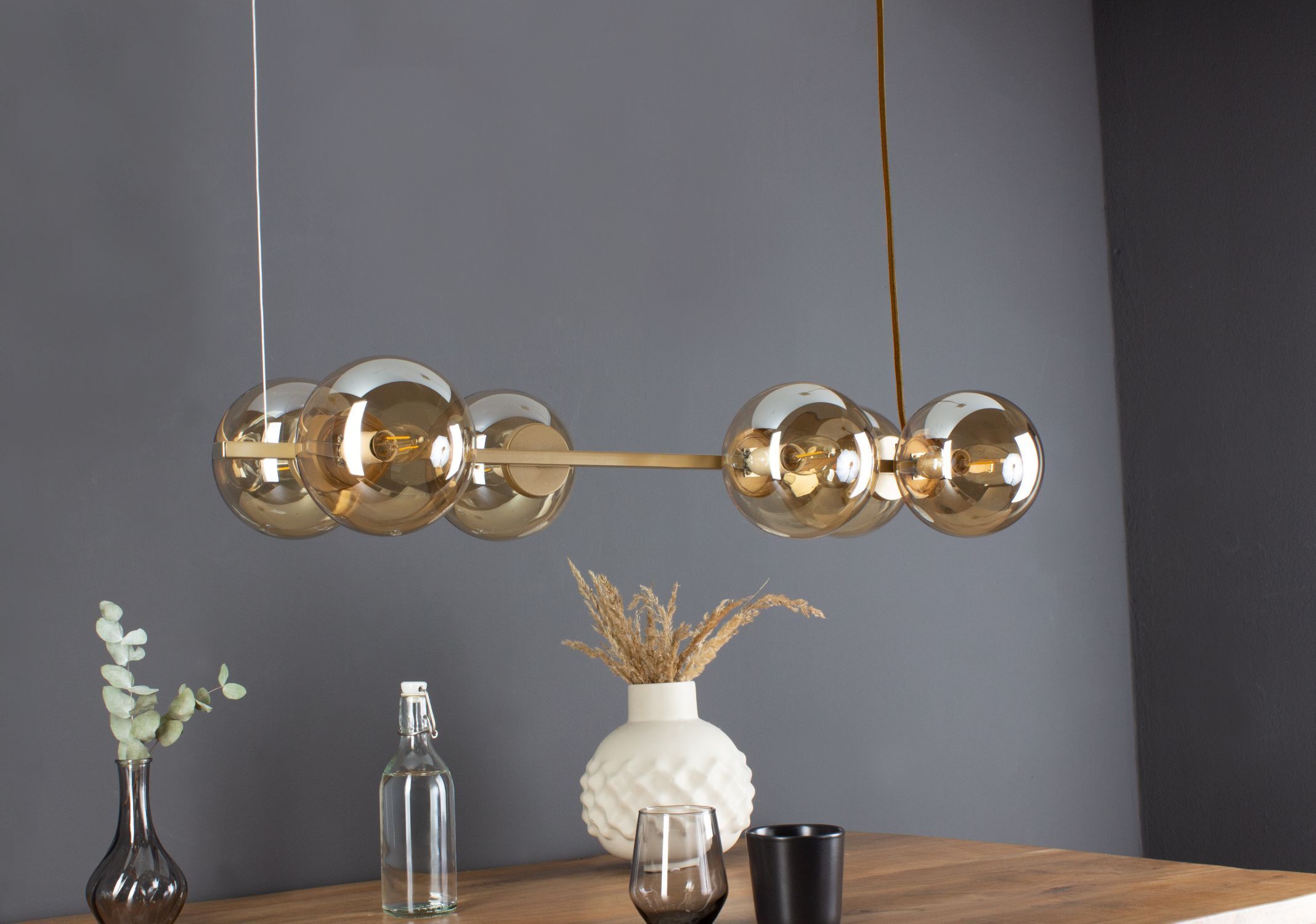 Lampe à suspendre en or ambre L:80 cm boules de style