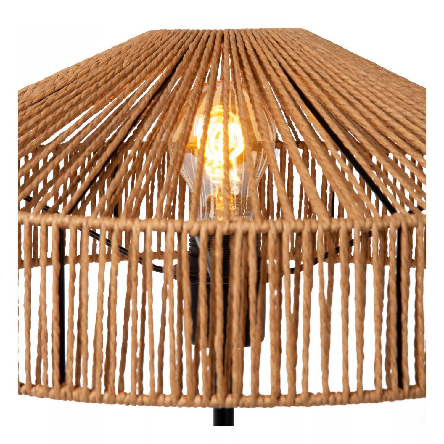 Runde Tischlampe Papier Natur Schwarz E27 50 cm Draußen, Lampe