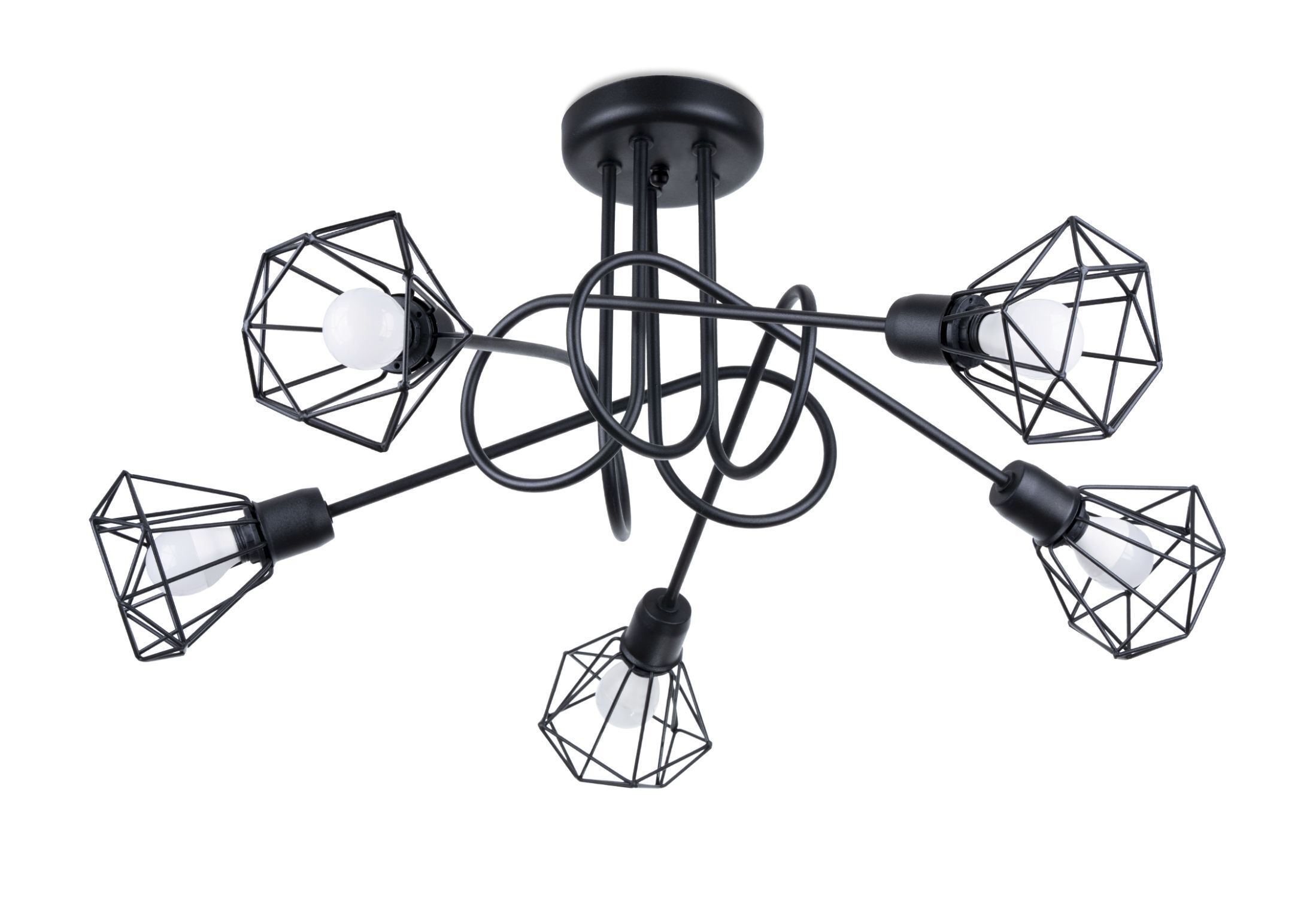 Plafonnier métal 58 cm de large Abat-jour filaire noir