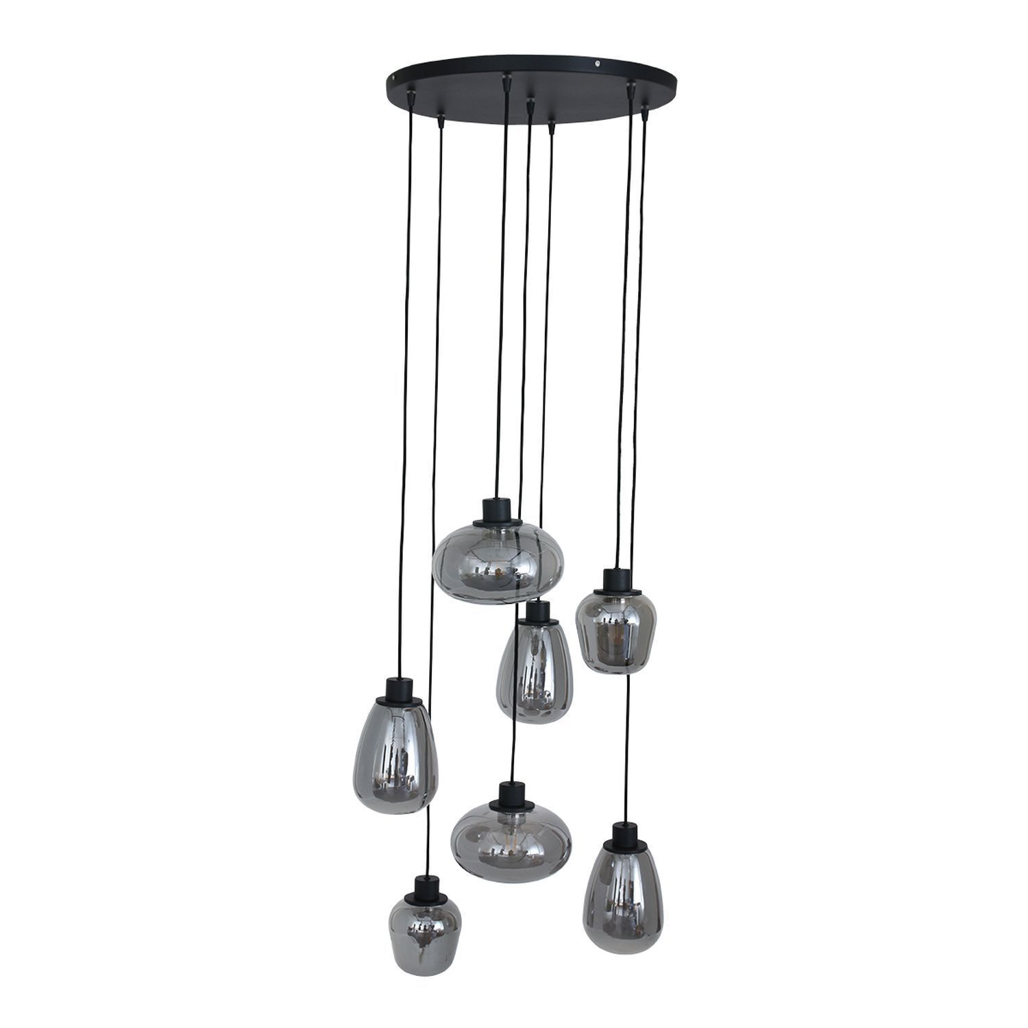 Lampe à suspendre verre métal noir gris fumé Ø50 cm rond