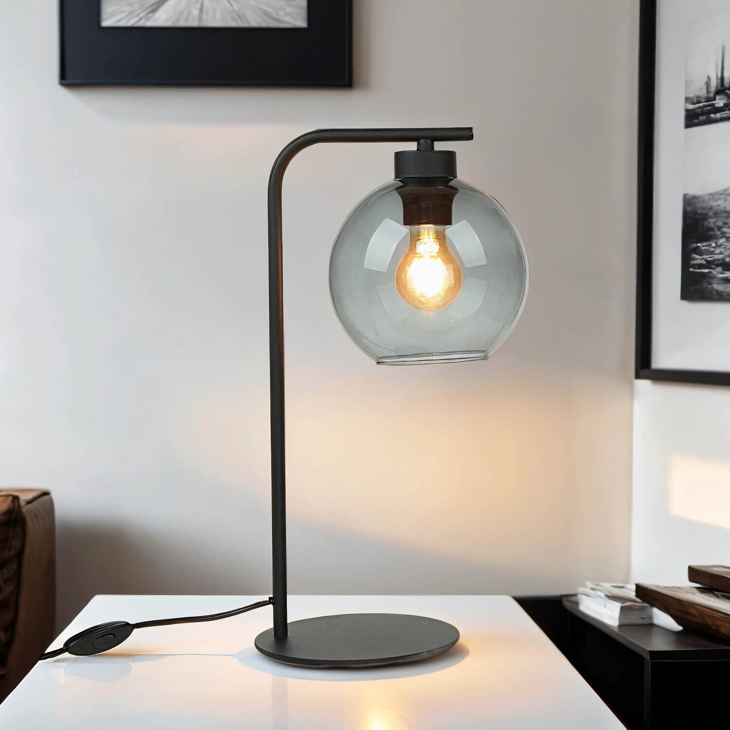 Lampe de table en verre Boule Noir Gris Hauteur 46 cm Moderne Lampe