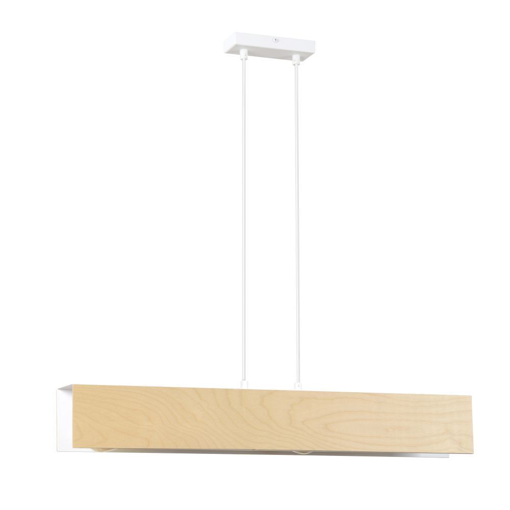 Suspension bois métal ajustable 3x E27 Naturel Blanc