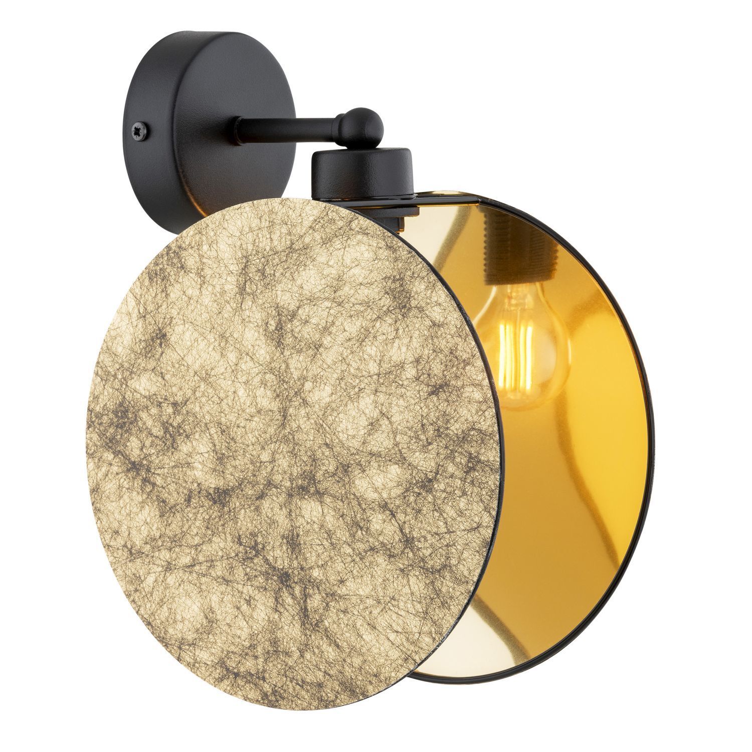 Wandlampe Stoff Metall Ø 20 cm Steinoptik Schwarz Gold E27 Beleuchtung, Leuchte