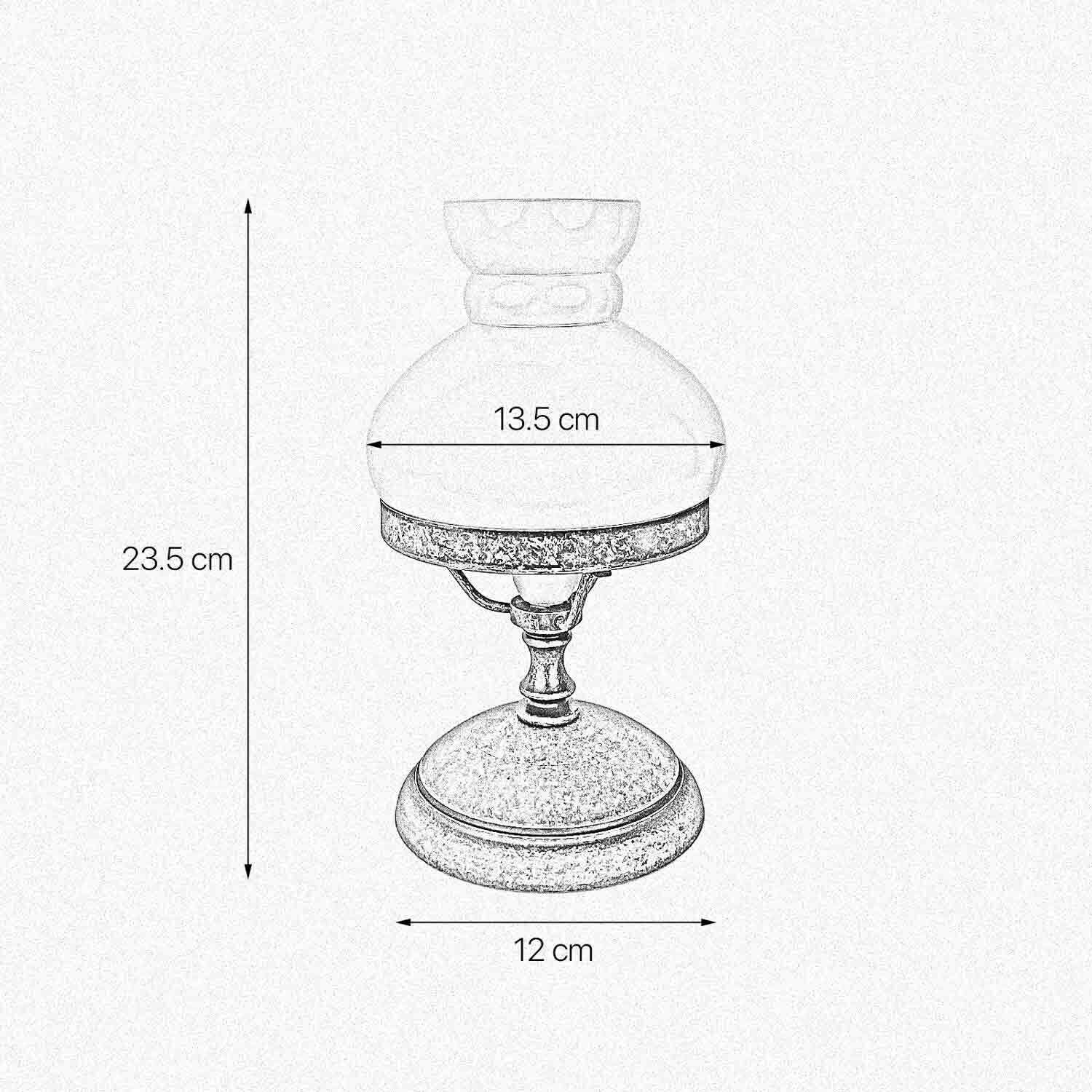 Lampe de table verre laiton 23,5 cm en bronze antique blanc E14