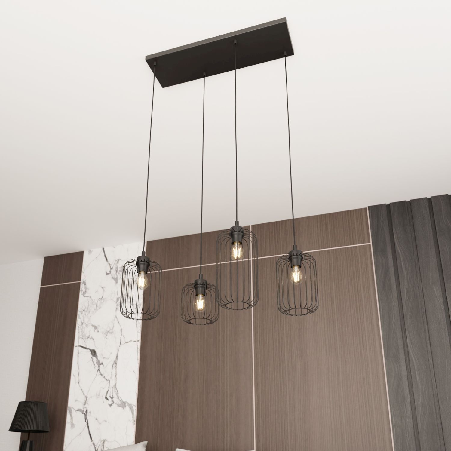 Lampe à suspendre décorative noire métal 70 cm 4 flammes