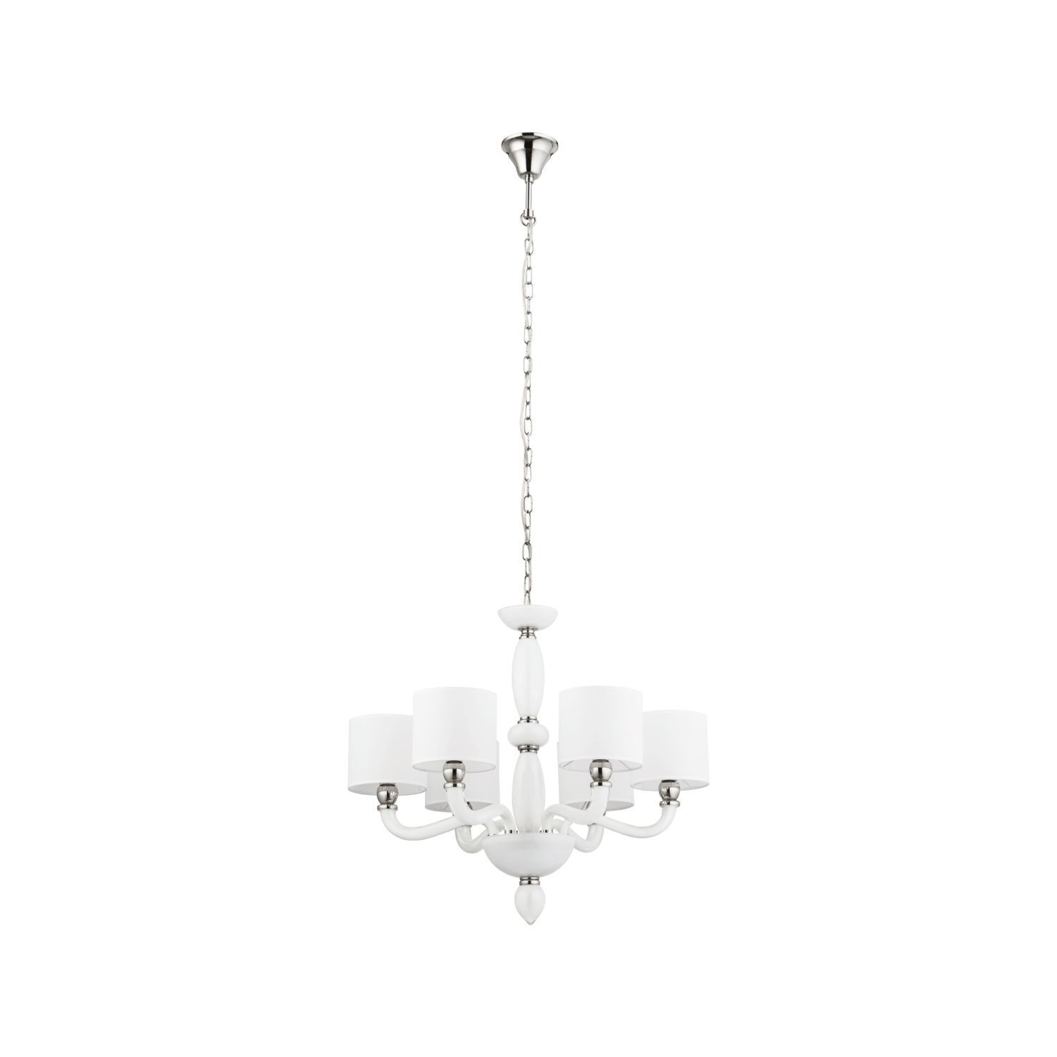 Lustre avec abat-jour 6 flammes E14 chrome blanc