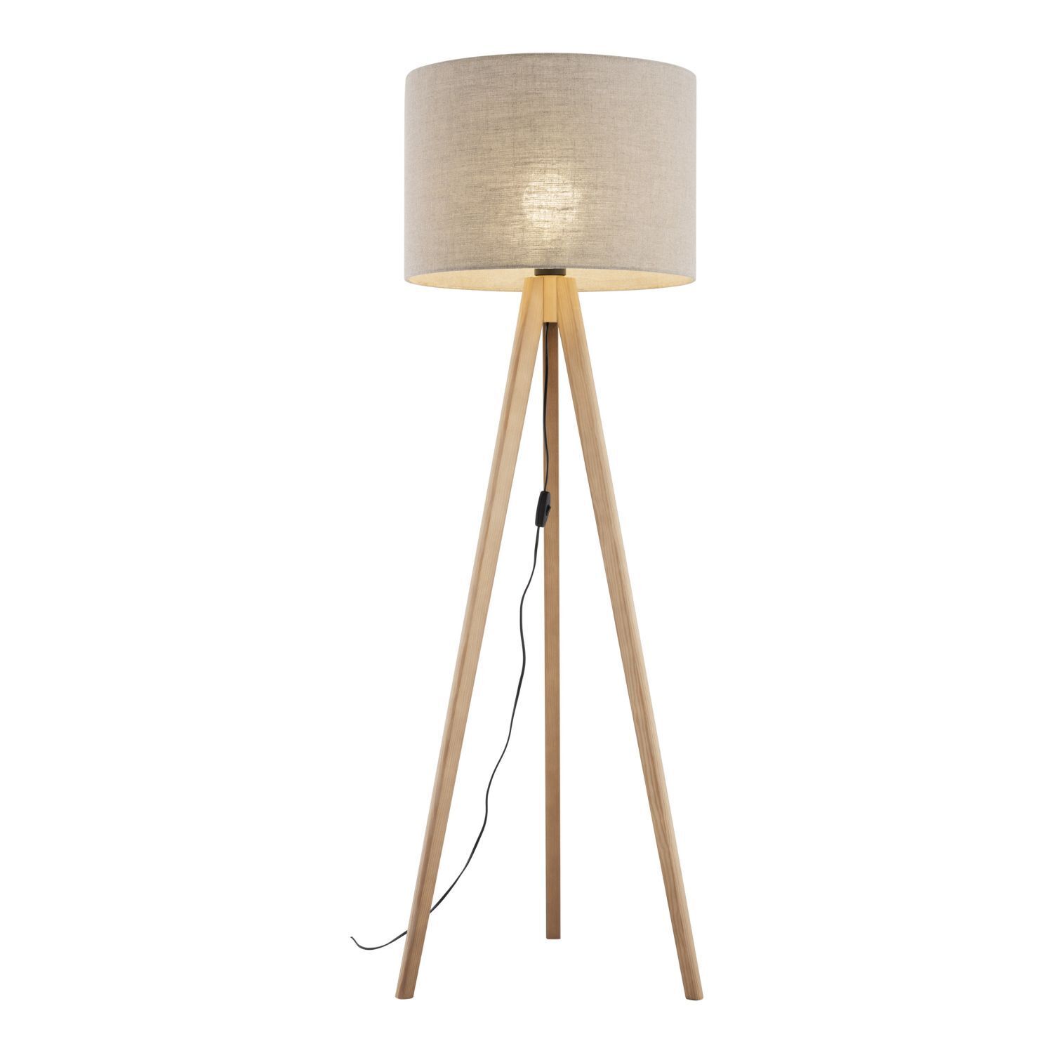 Stehleuchte Dreibein 145 cm klein E27 Holz Leinen NOLAN Lampe