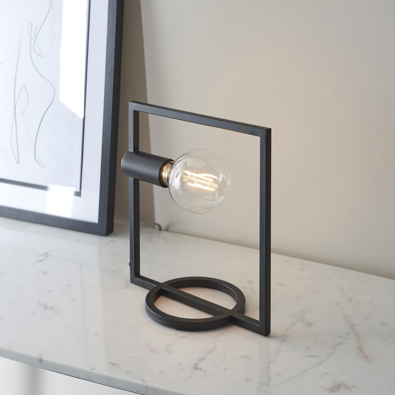 Lampe de table noire H : 29,5 cm rectangulaire petite Métal Moderne E27