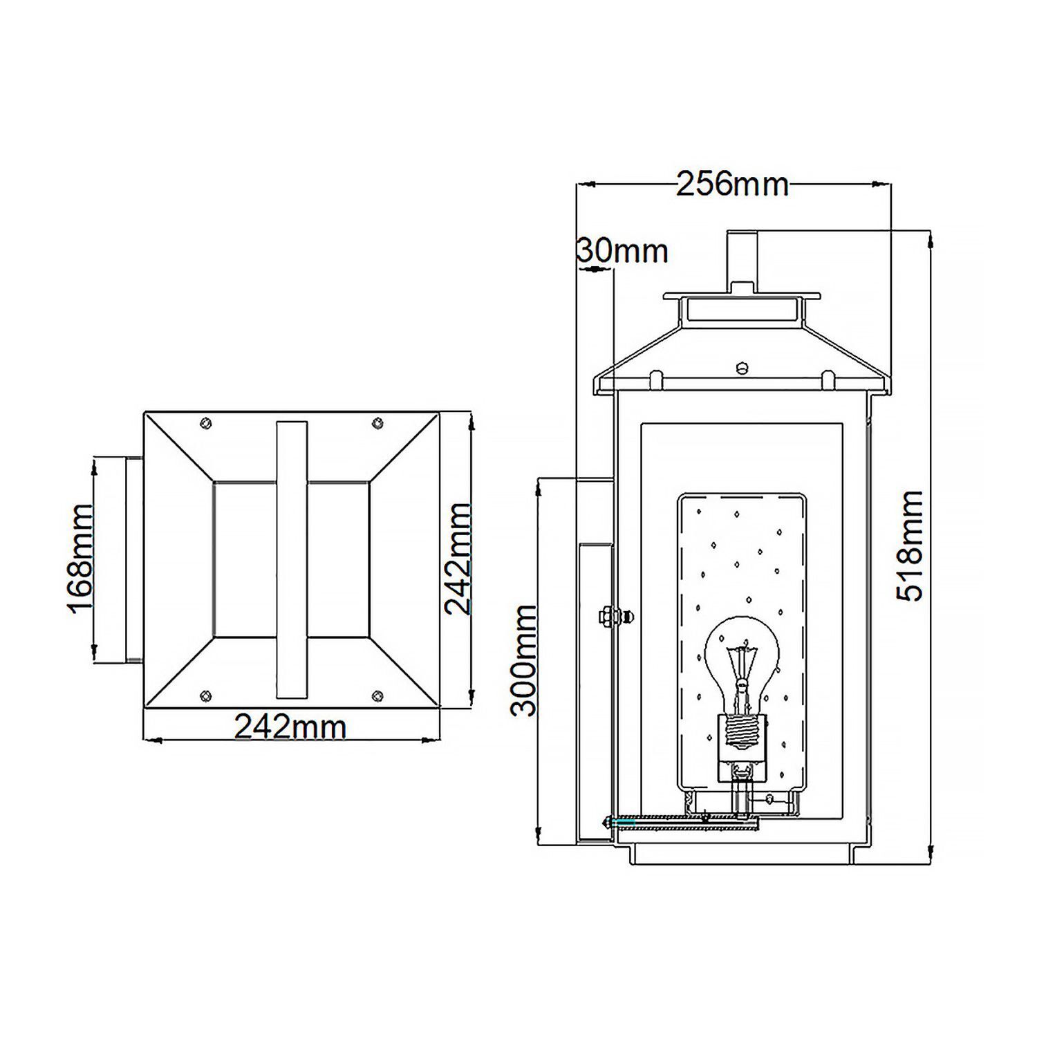 Applique murale extérieure E27 IP44 hauteur 51,8 cm en laiton antique CAD-Diagramm, Diagramm