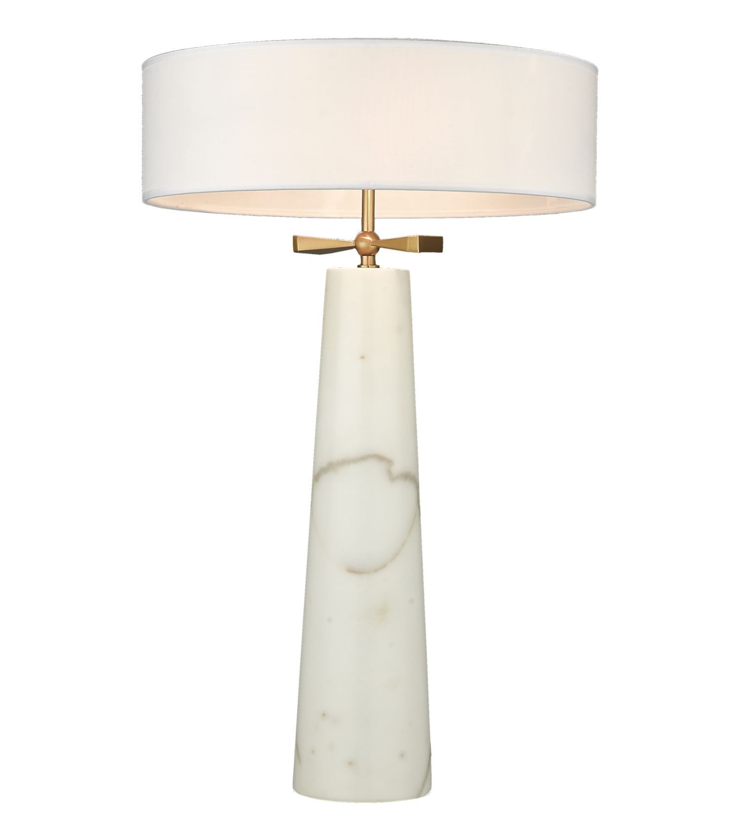 Tischlampe Marmor Stoff Metall 63,5 cm in Weiß Messing 2x E27 Lampe, Tischlampe