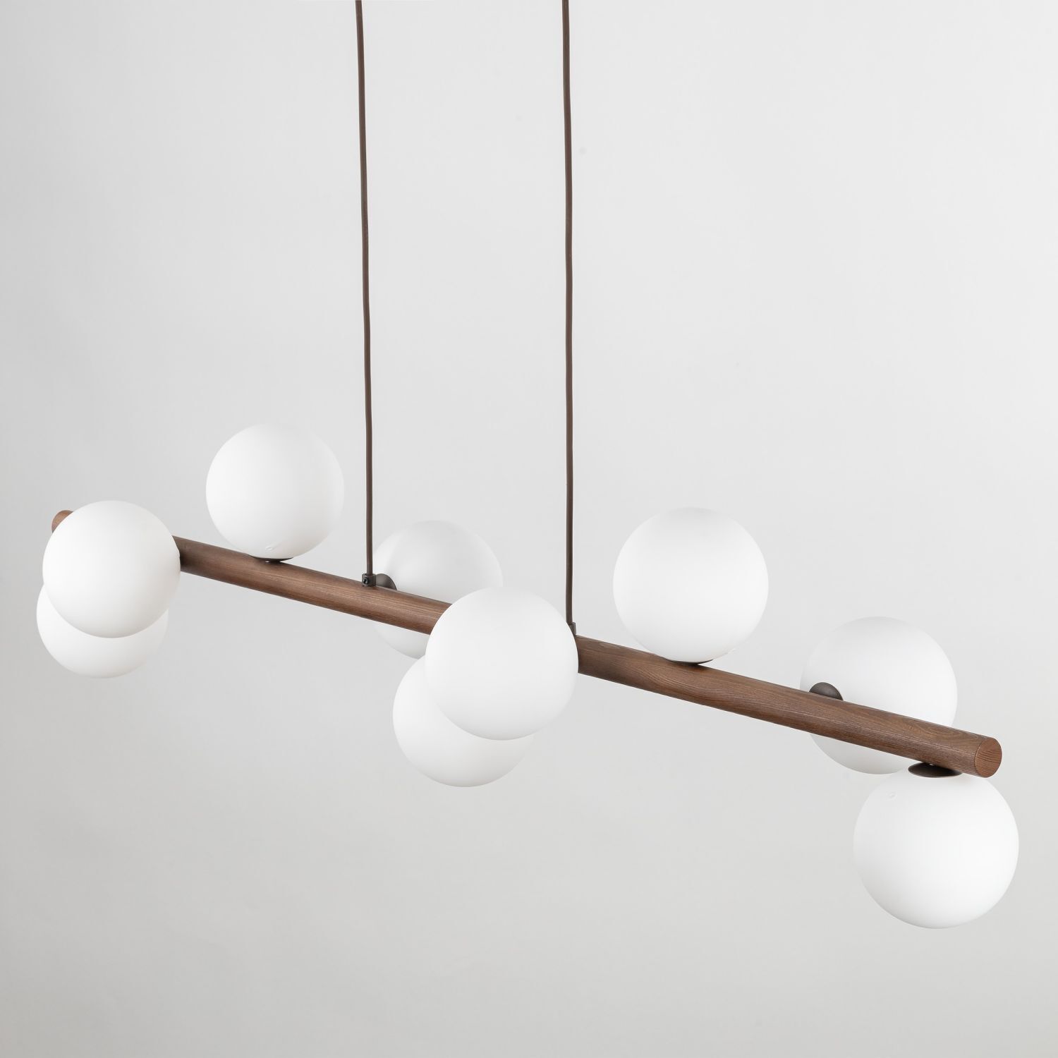 Suspension métal bois verre L : 117 cm H : max. 125 cm 9x G9