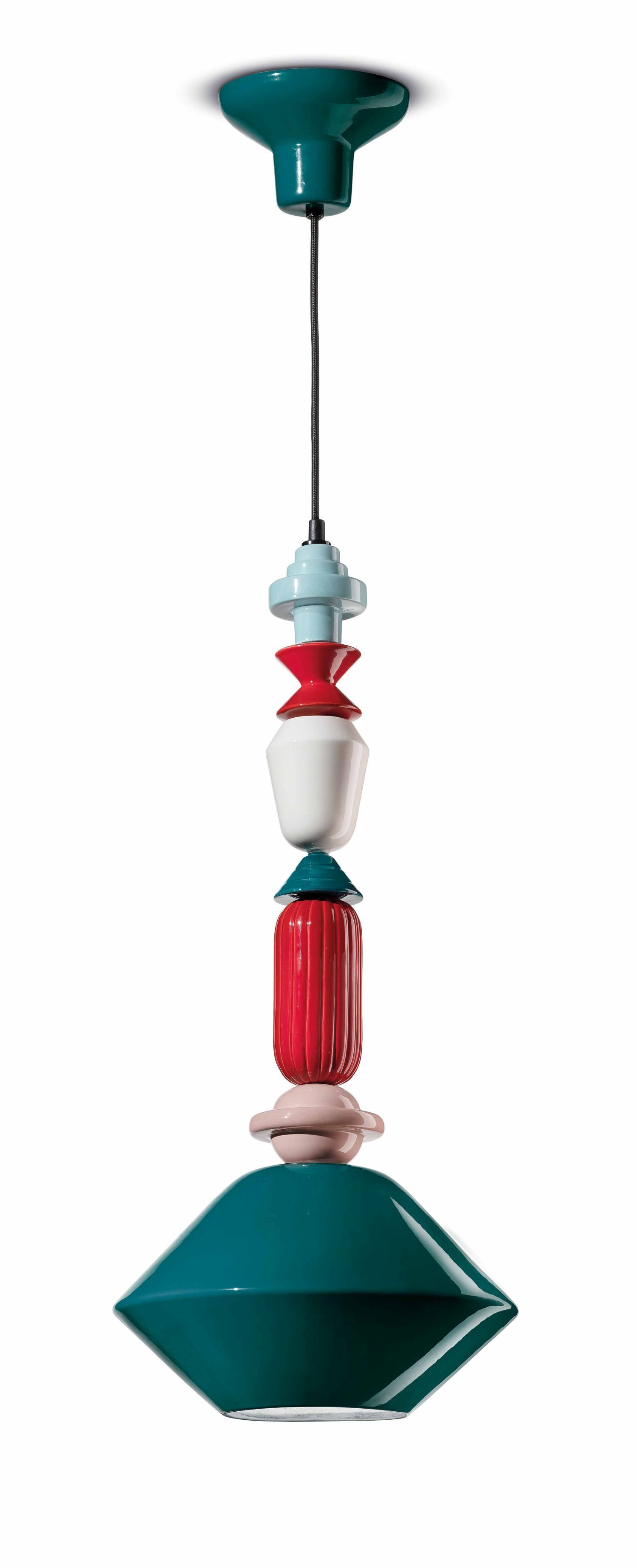 Lampe à suspendre céramique artisanale Ø 31 cm E27 pétrole multicolore