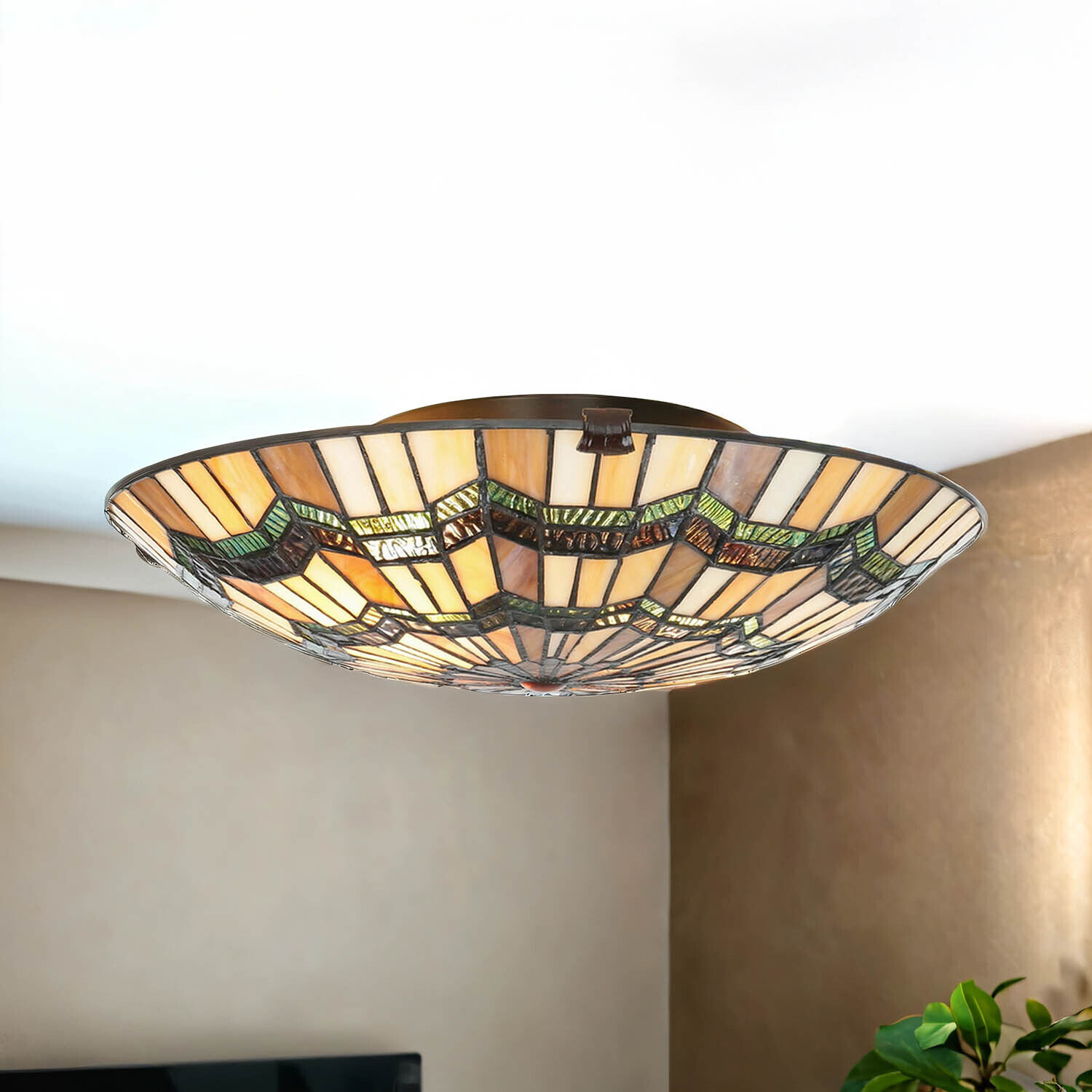 Premium Tiffany Lampe FARFALLA verre coloré ronde Ø42cm Deckenleuchte