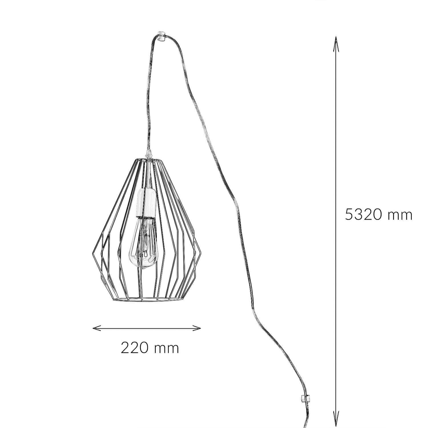 pendelleuchte-haengelampe-mit-stecker-kabel-schalter-draht-gestell-metall-grau-8 hängelampe, metall, geometrisch, glühbirne, kabellampe