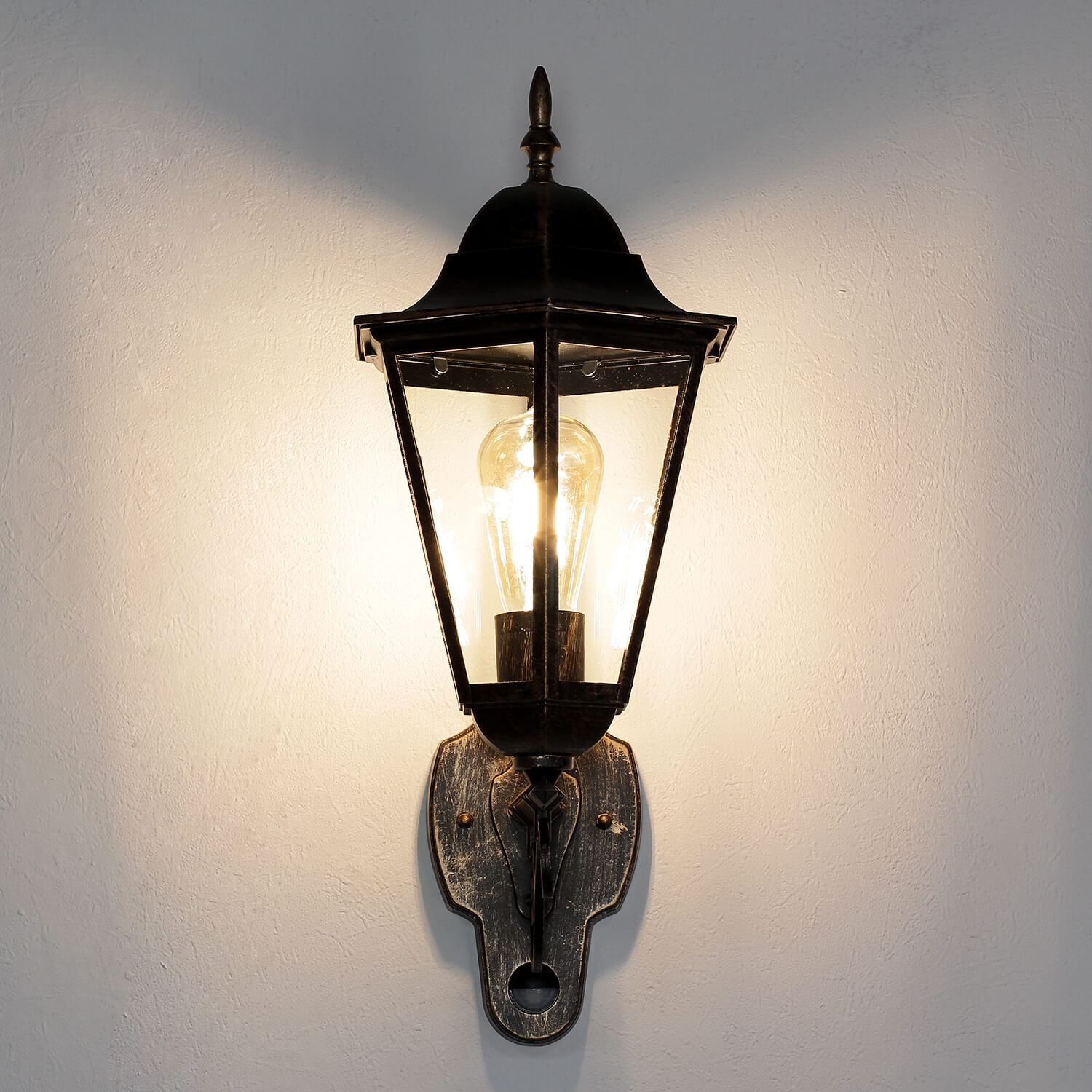 Rustikale Außenlampe mit Bewegungsmelder in Schwarz Kupfer Lampe, Leuchte, Lampenschirm