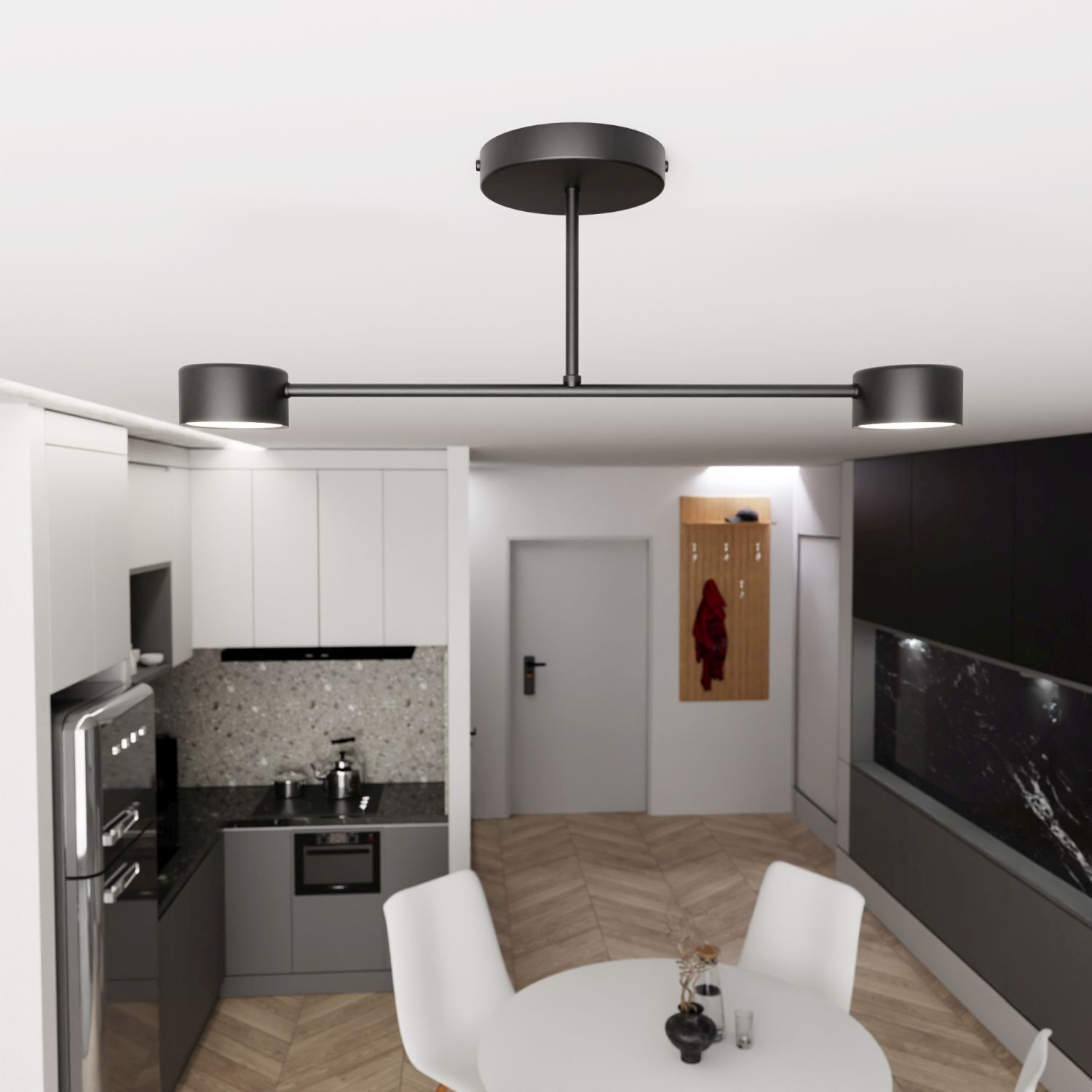 Plafonnier noir métal GX53 2 flammes accentuées