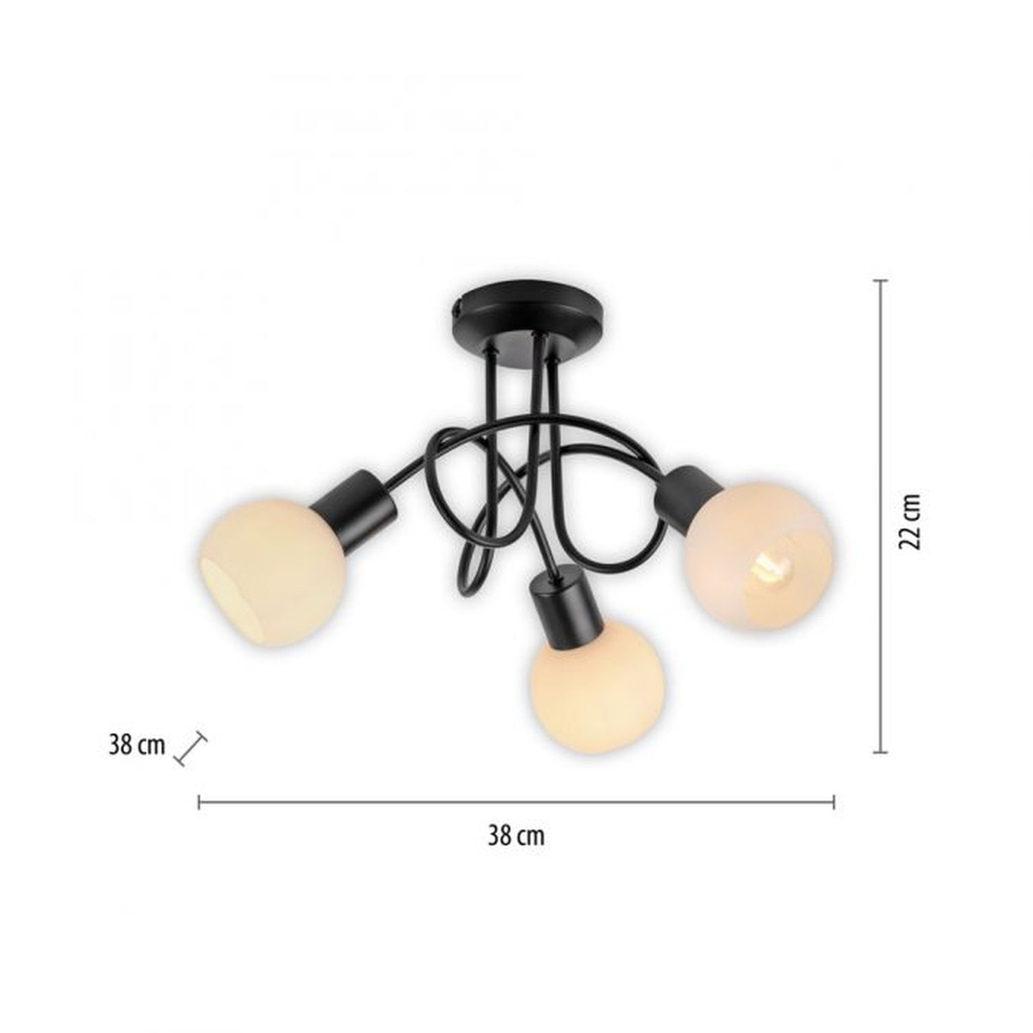 Lampe de plafonnier métal verre L:38 cm incl E14 décoratif