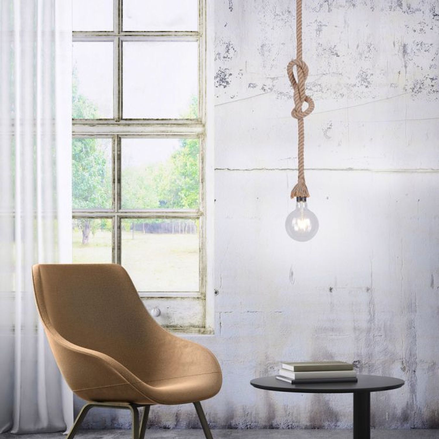 Suspension vintage E27 jusqu'à 15 W Ø10 cm rond corde tau