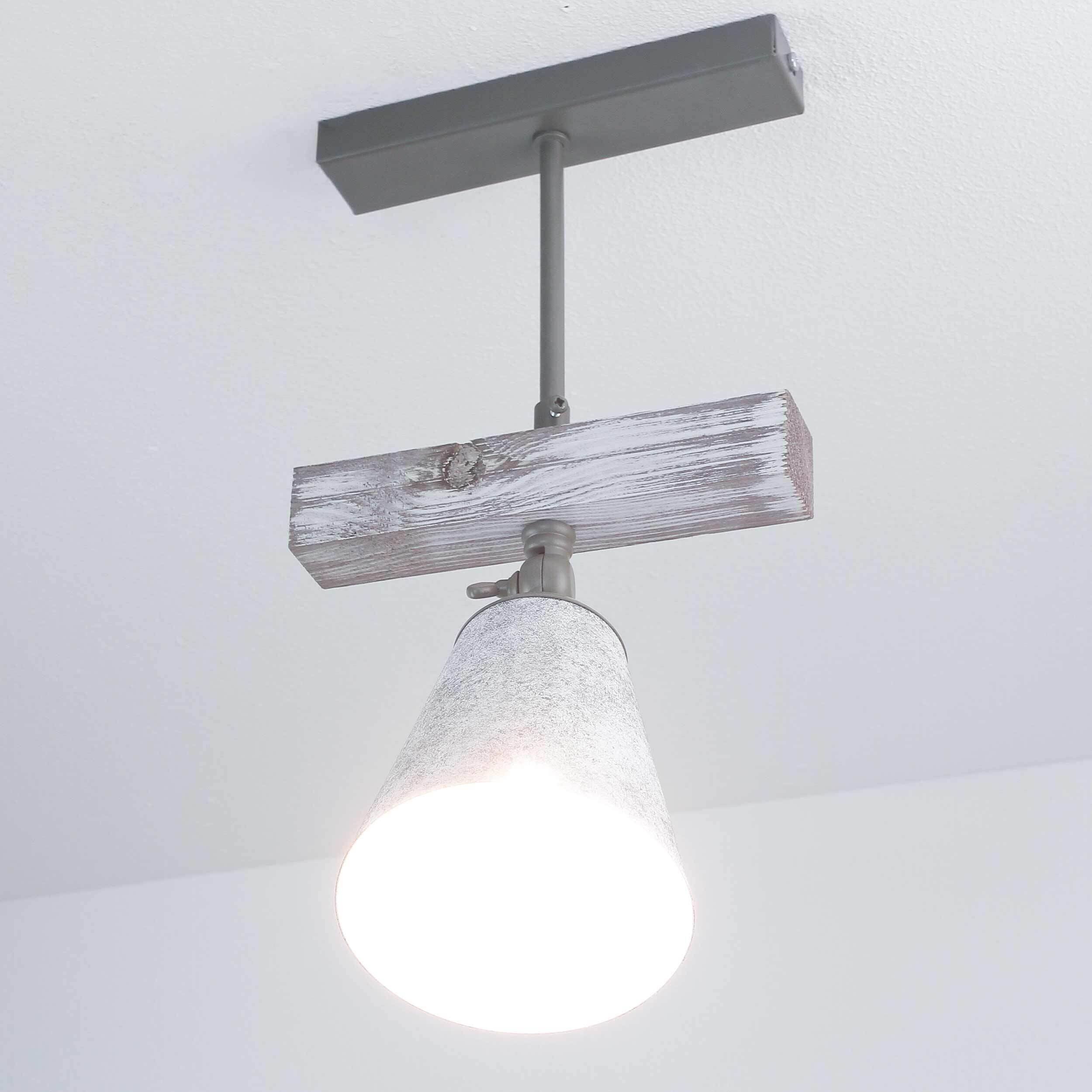 Spot de plafond métal bois shabby blanc taupe E27 Leuchte, Deckenleuchte