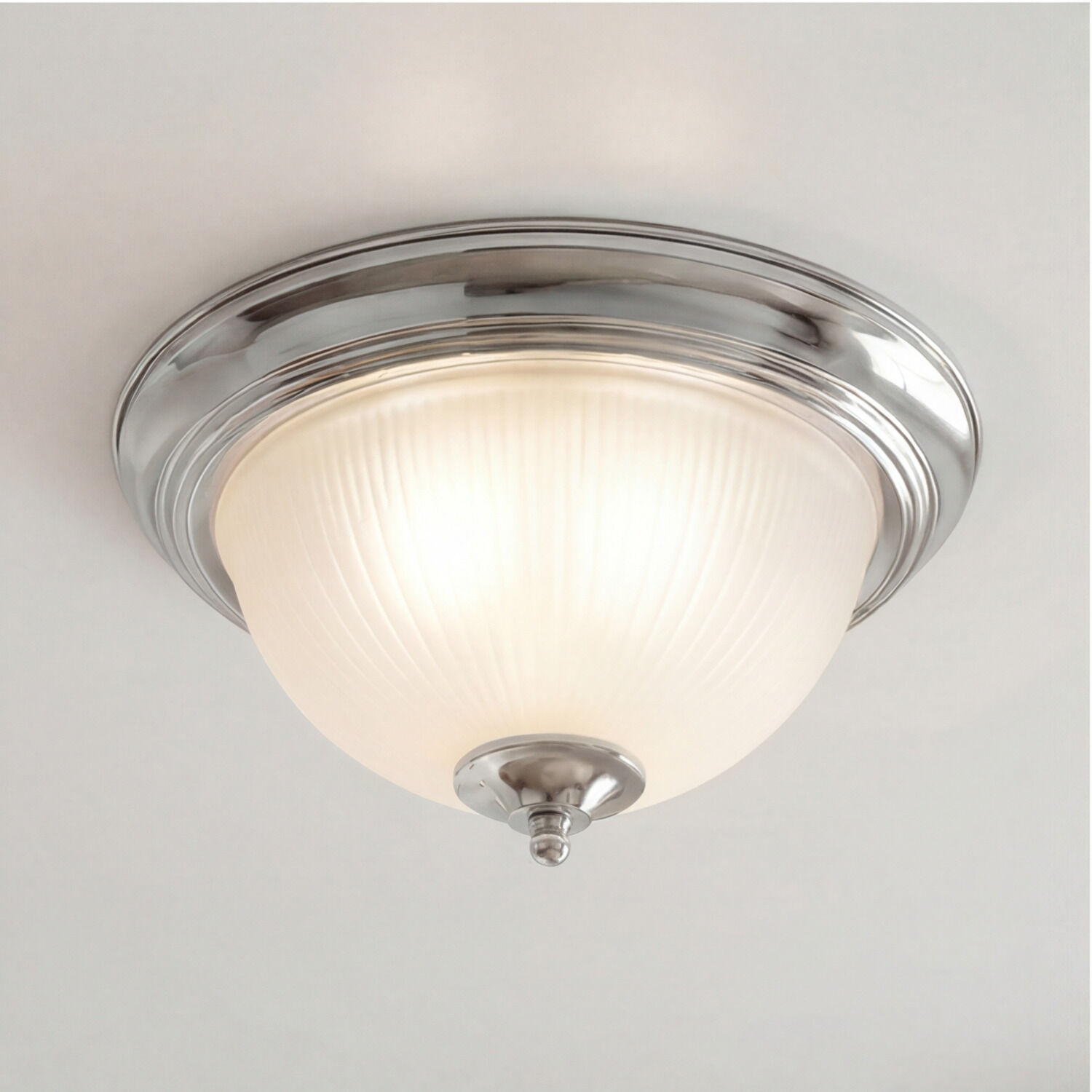 Deckenleuchte, Glasschirm, Chrom, Rund, Korbpendel