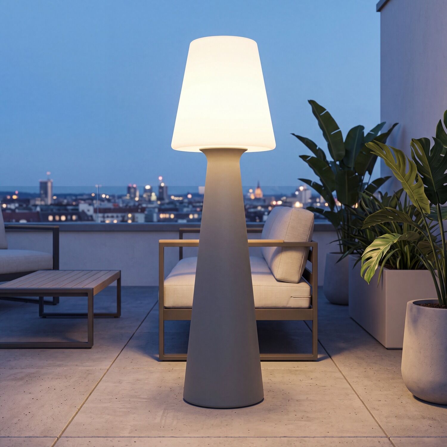Lounge-Lampe, Außenbereich, Stehlampe, Terrassenlampe, Pflanzenständer