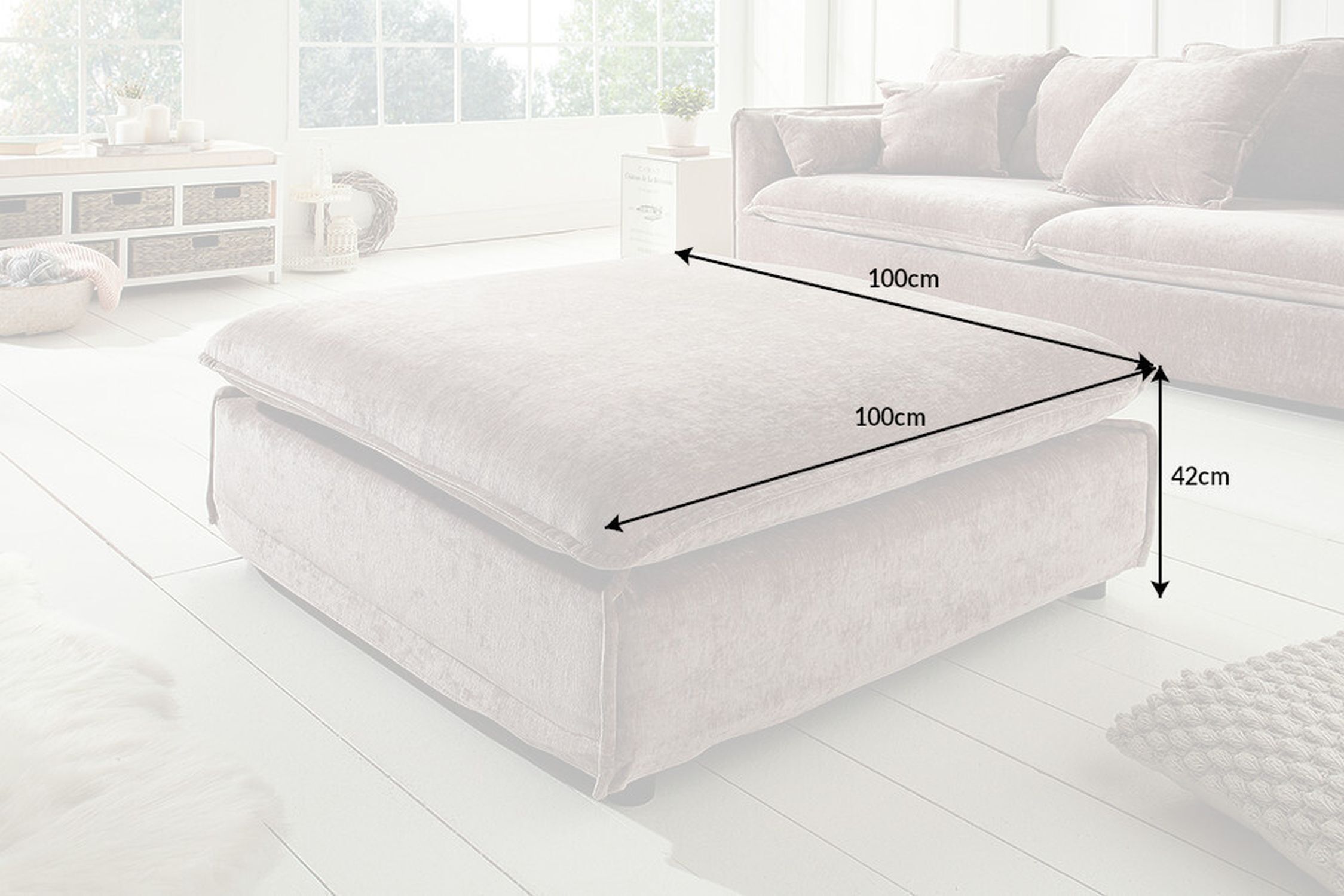 Pouf en velours taupe L : 100 cm housse lavable Moebel, Couch, Bett, Pflanze