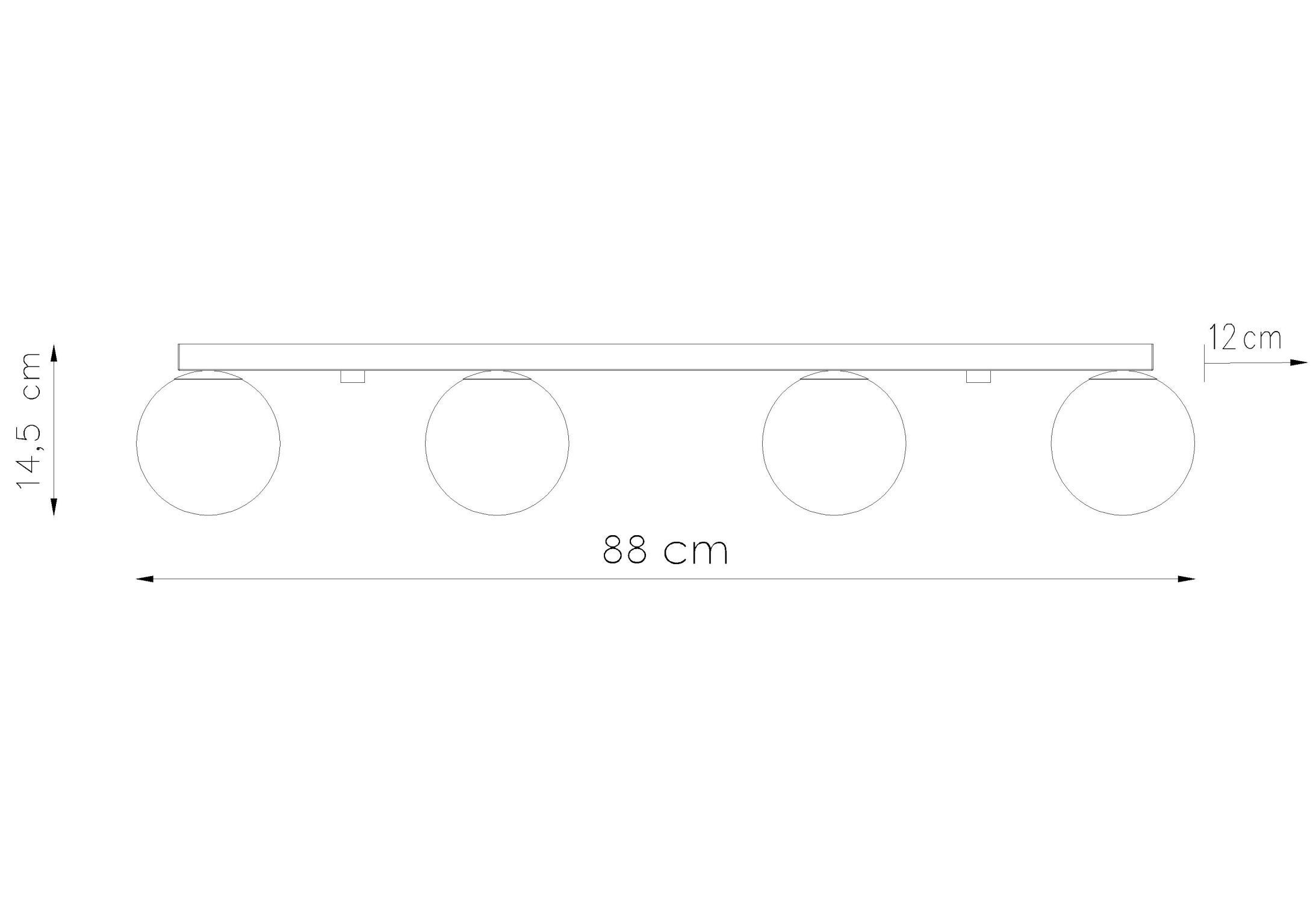 Plafonnier verre métal 88 cm de long blanc noir 4x G9