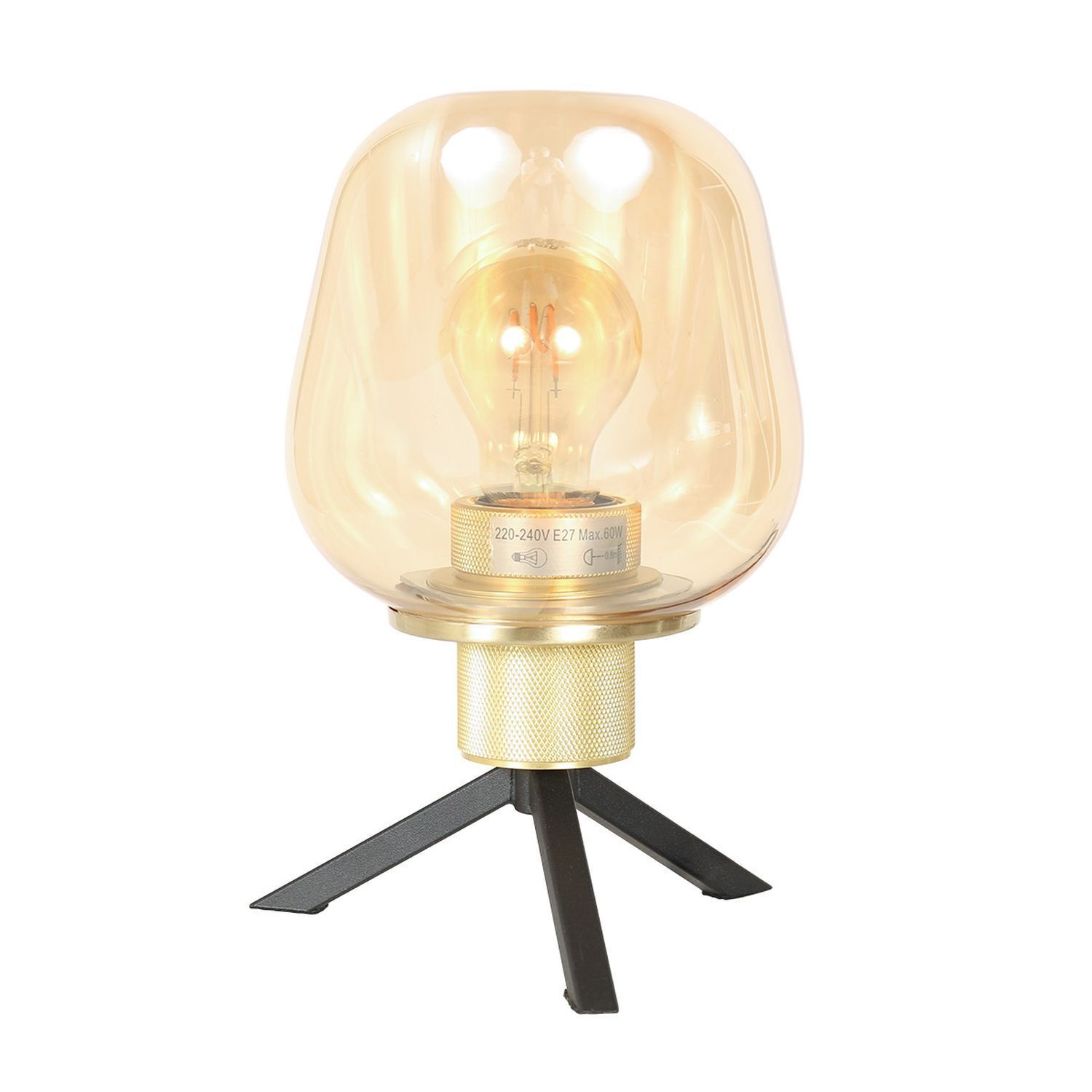 Lampe de table verre métal en laiton noir E27 23 cm