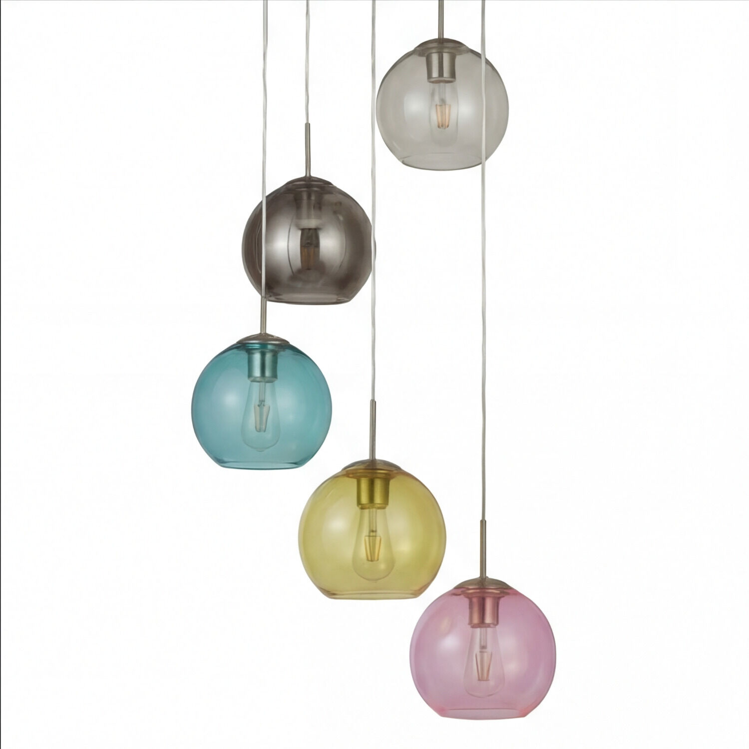 Hängeleuchte Glas Ø 50 cm 5-flammig E27 Bunt Chrom Hängelampe, Glasskugeln, Mehrfarbig, Pendelleuchte, Lüster