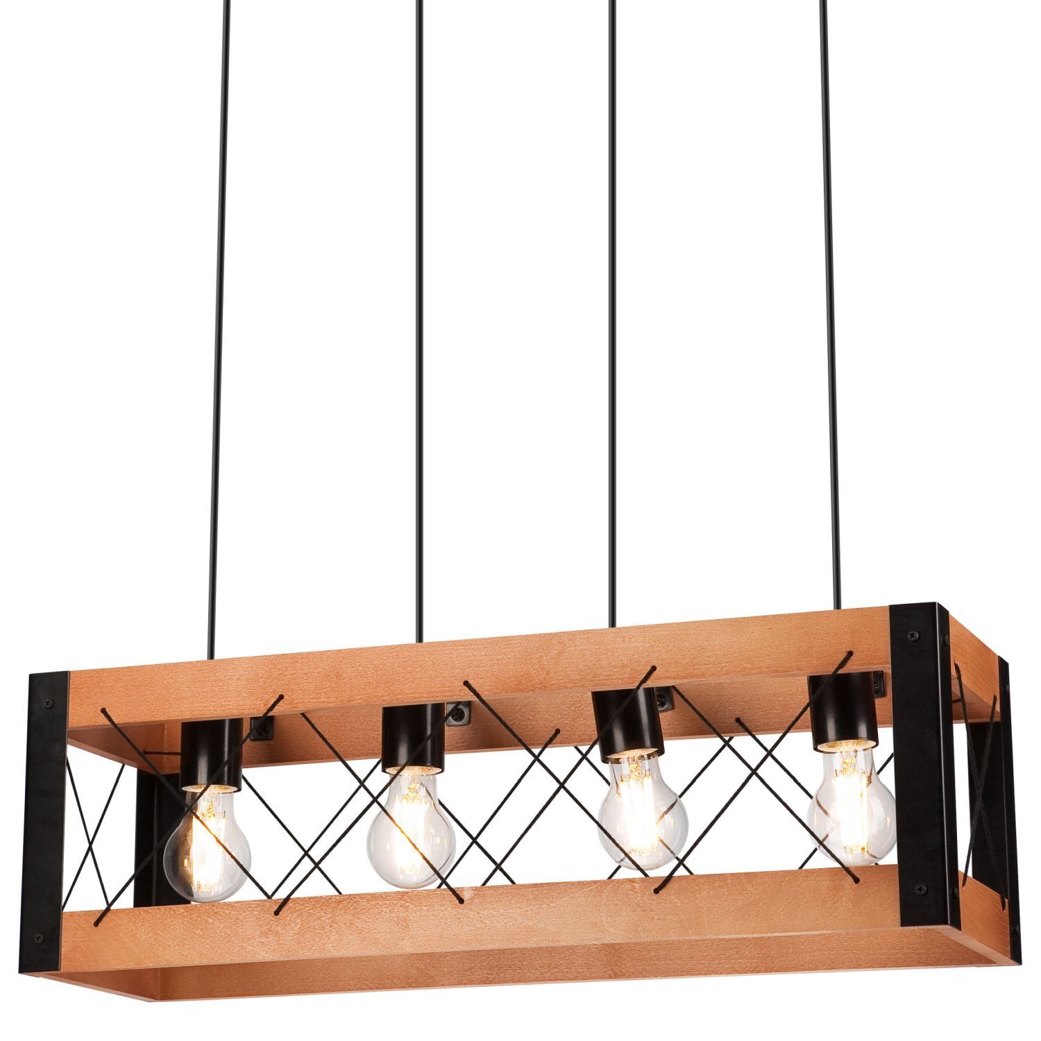 Suspension bois métal ajustable 4 flammes E27 Rustique