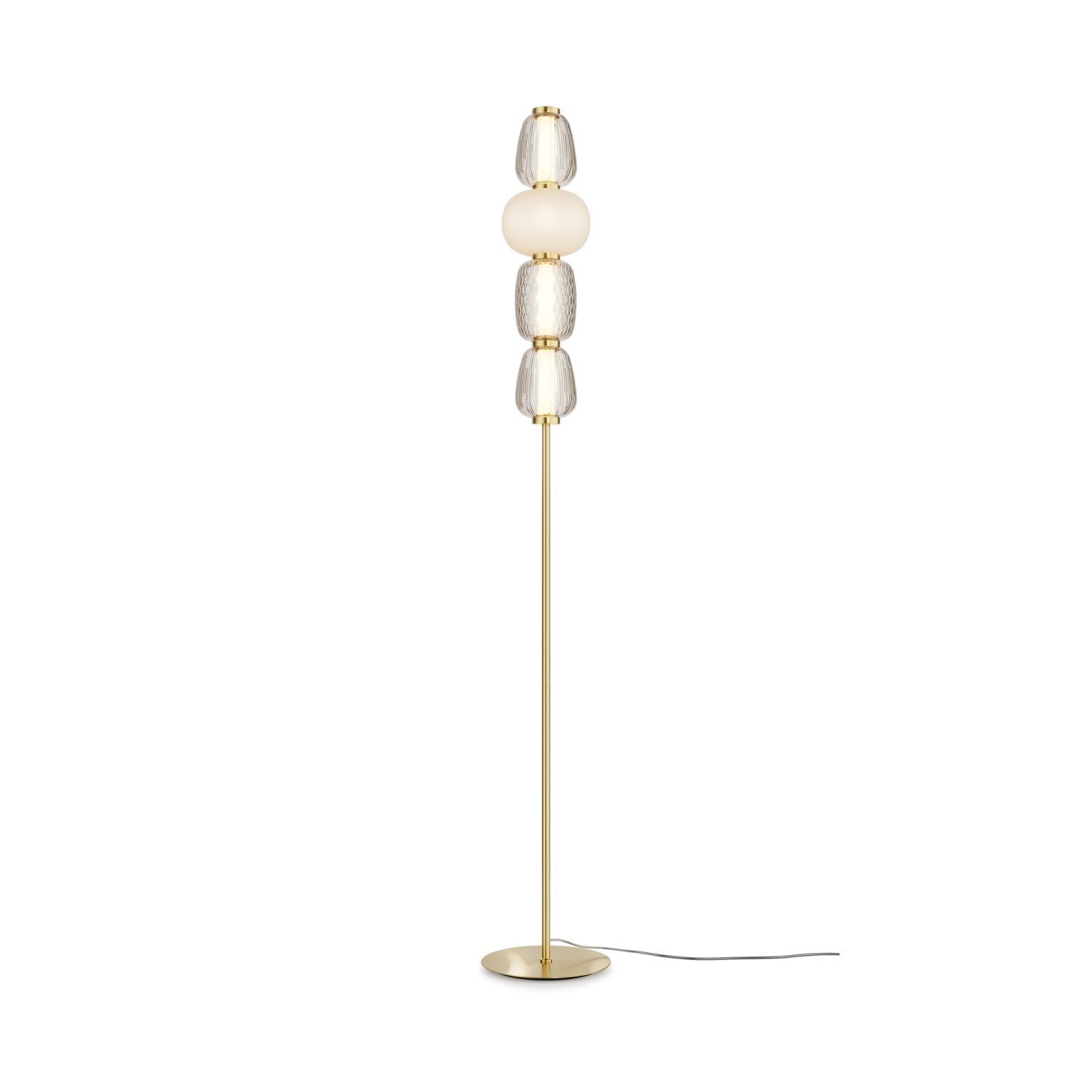 Lampadaire métal verre LED 165,5 cm de haut en or blanc