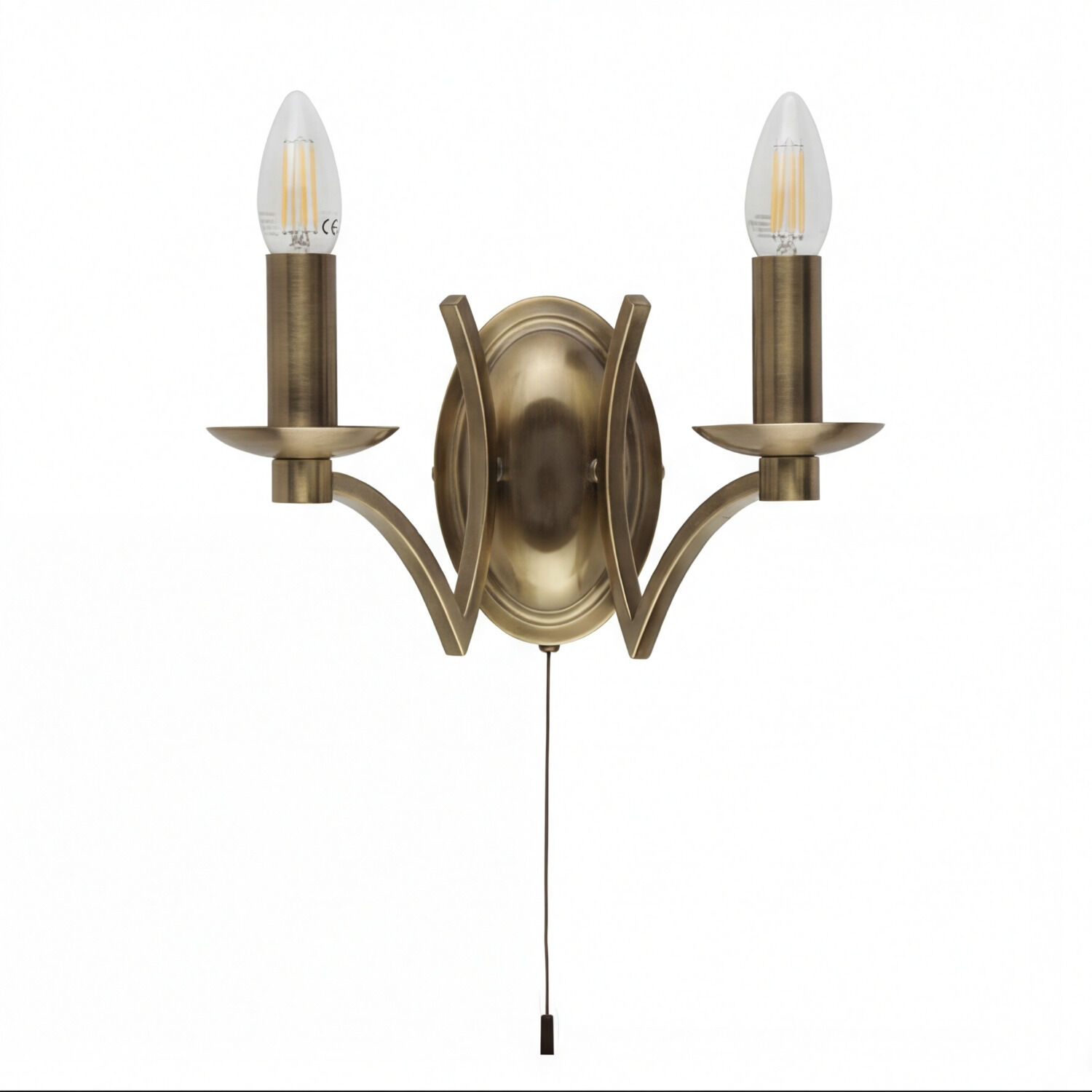 Wandlampe mit Schalter E14 in Messing Antik 2-flammig Wandlampe, Messing, Zweiarmig, Kandelaber, Wandleuchte