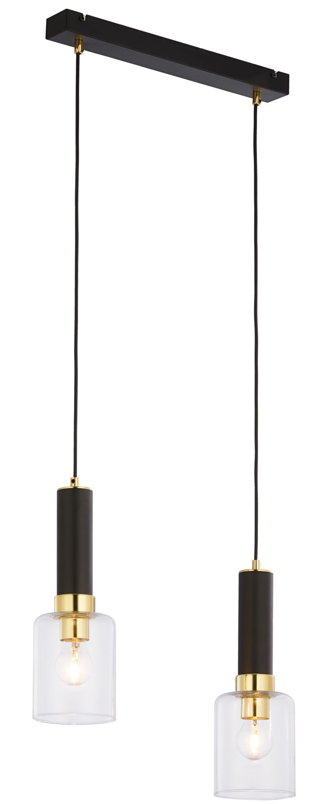 Suspension en métal noir Abat-jour en verre 2 flammes