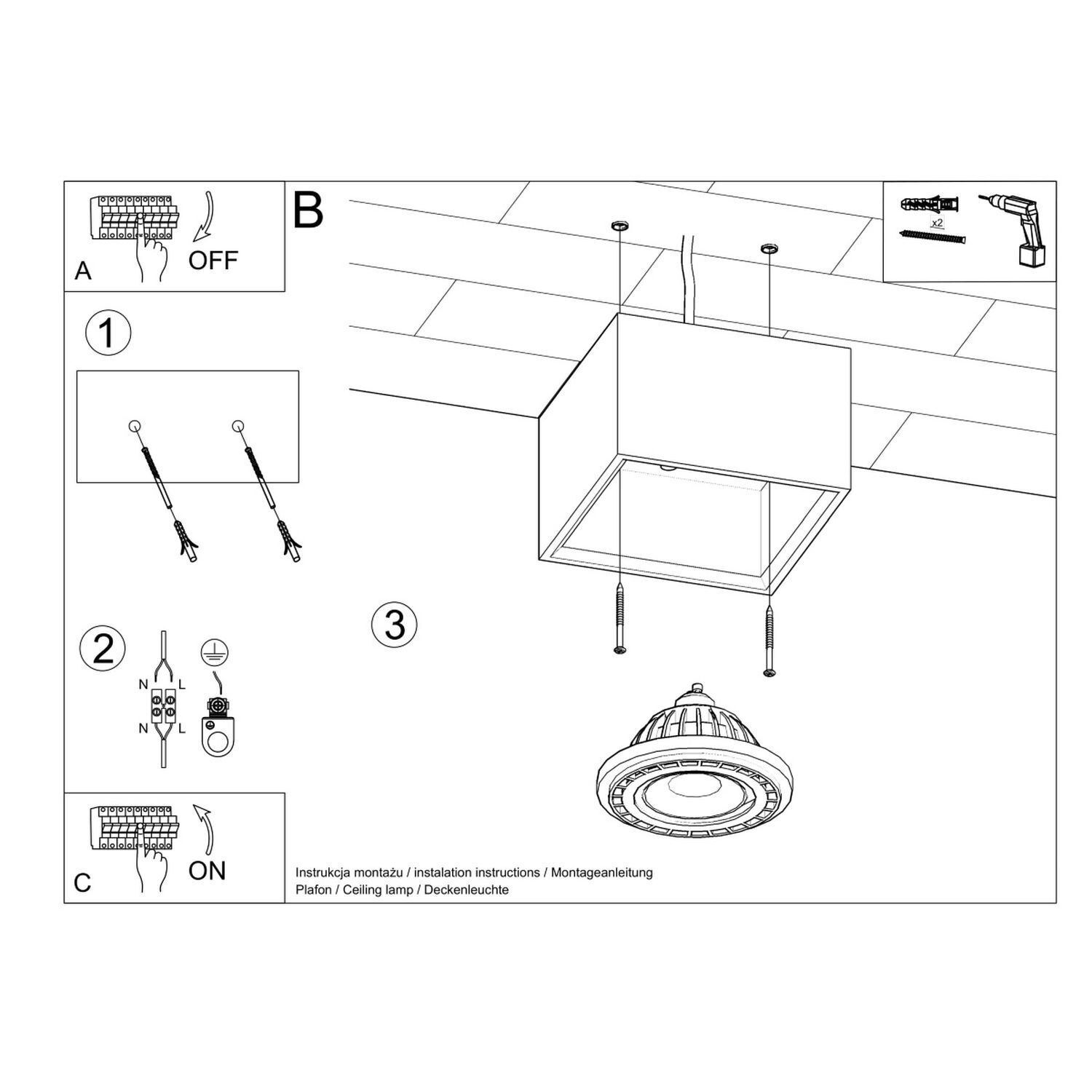 Plafonnier Béton Gris anguleux L : 14 cm petit GU10 CAD-Diagramm, Diagramm