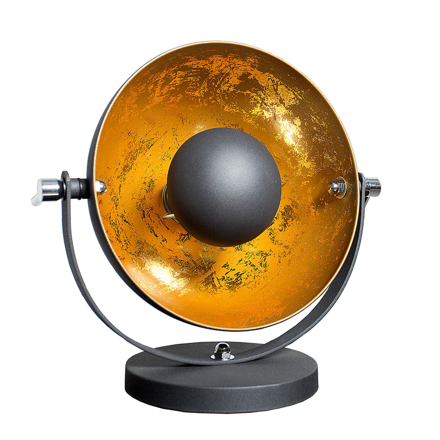 Außergewöhnliche Tischlampe Retro rund Schwarz Gold Beleuchtung