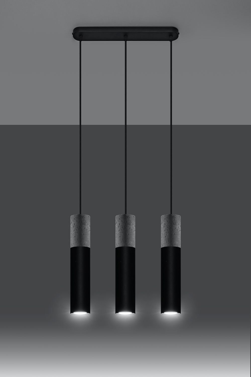 Suspension moderne métal béton 3 flammes GU10