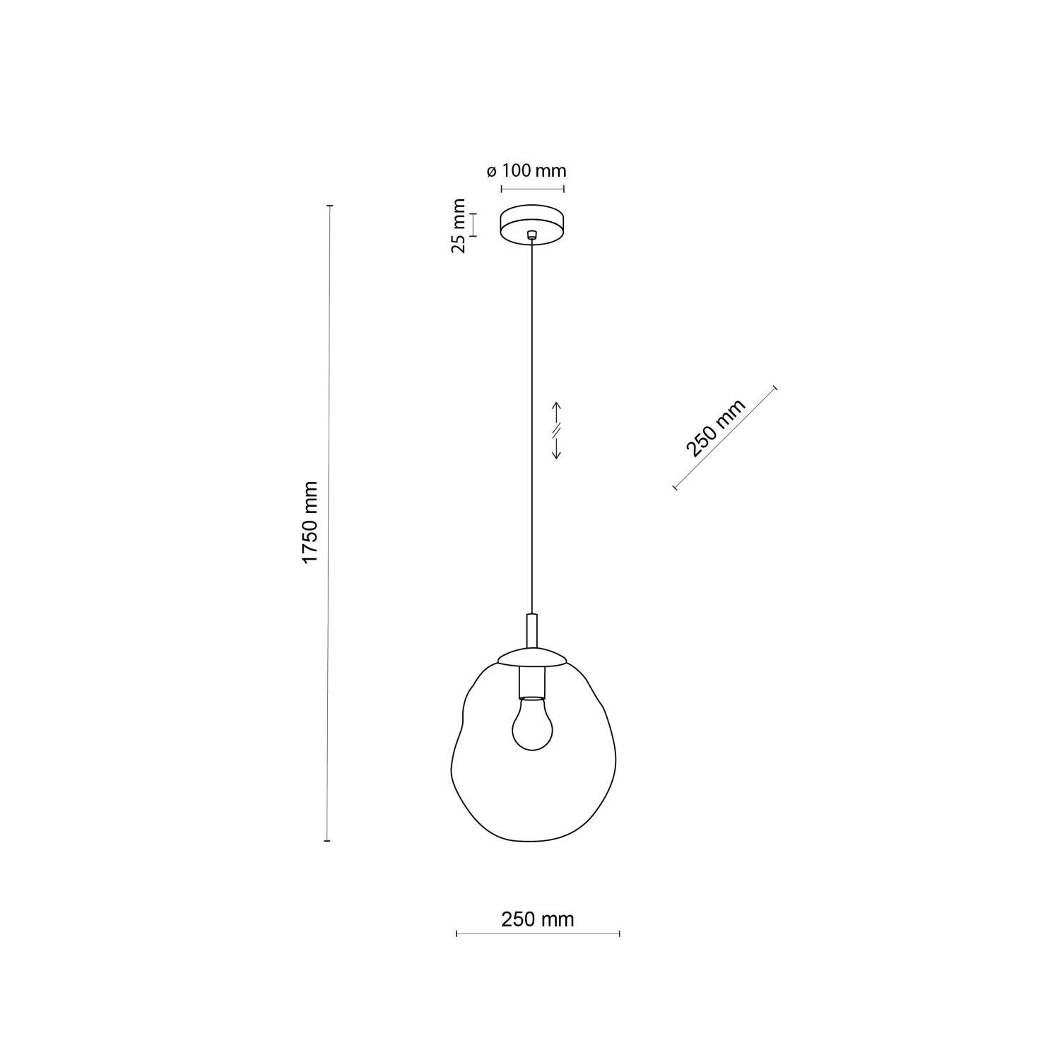 Suspension verre L : 25 cm H : max. 175 cm réglable E27