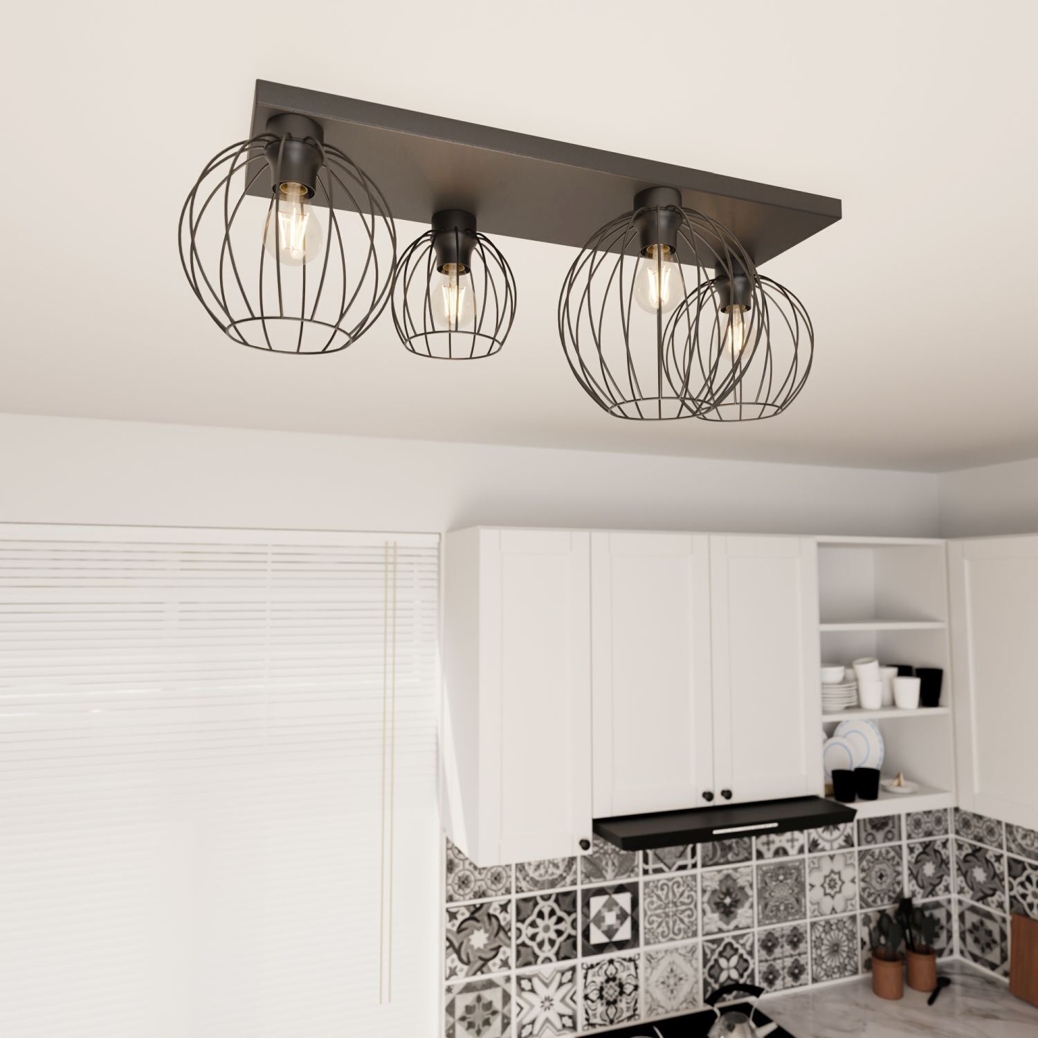 Plafonnier Retro Noir Fil E27 3-flmg 70 cm de long Leuchte, Deckenleuchte, Kronleuchter, Lampe